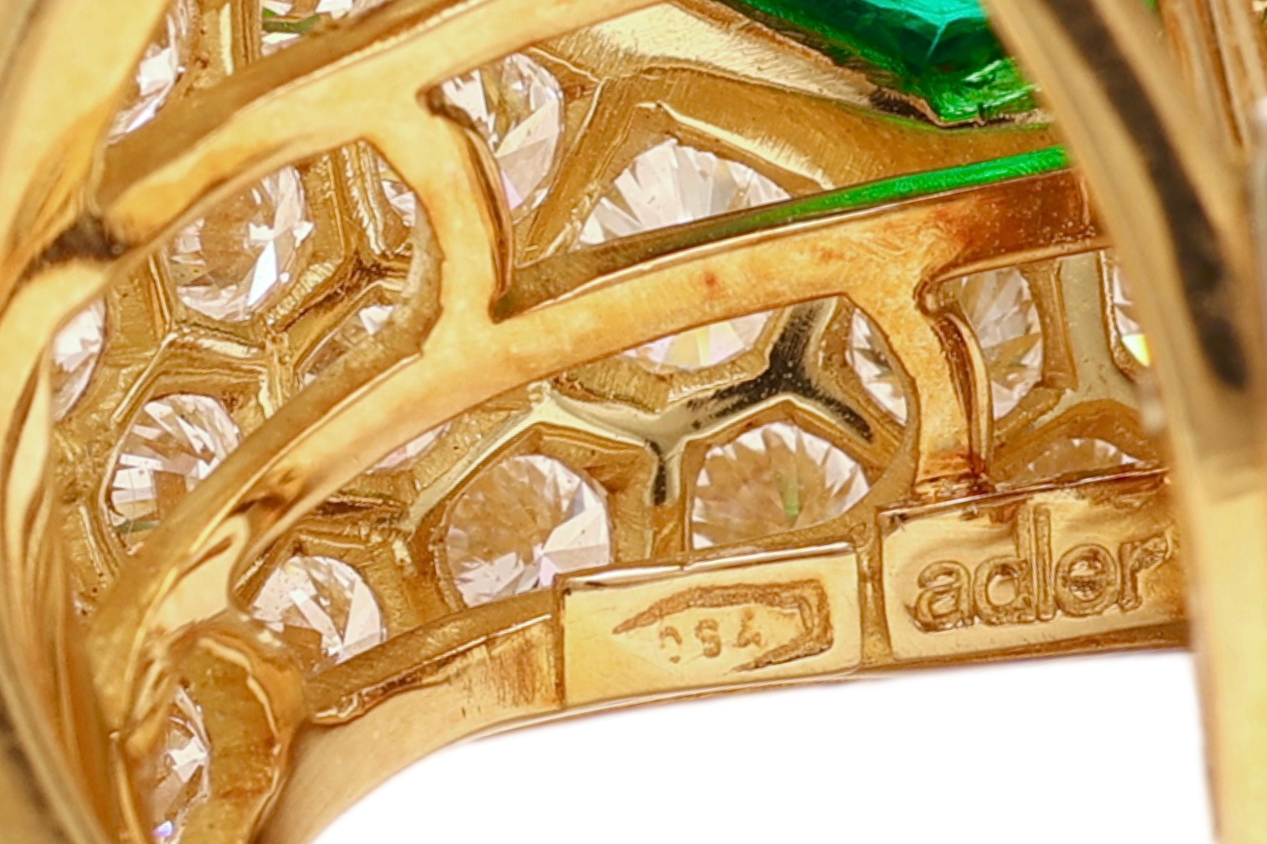 18 kt. Adler Genève Set Halskette und Ohrringe aus Gelbgold mit Smaragden und Diamanten im Angebot 11
