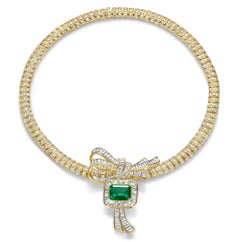 18 kt. Yellow Gold Adler Genève Set Necklace & Earrings With Emeralds & Diamonds