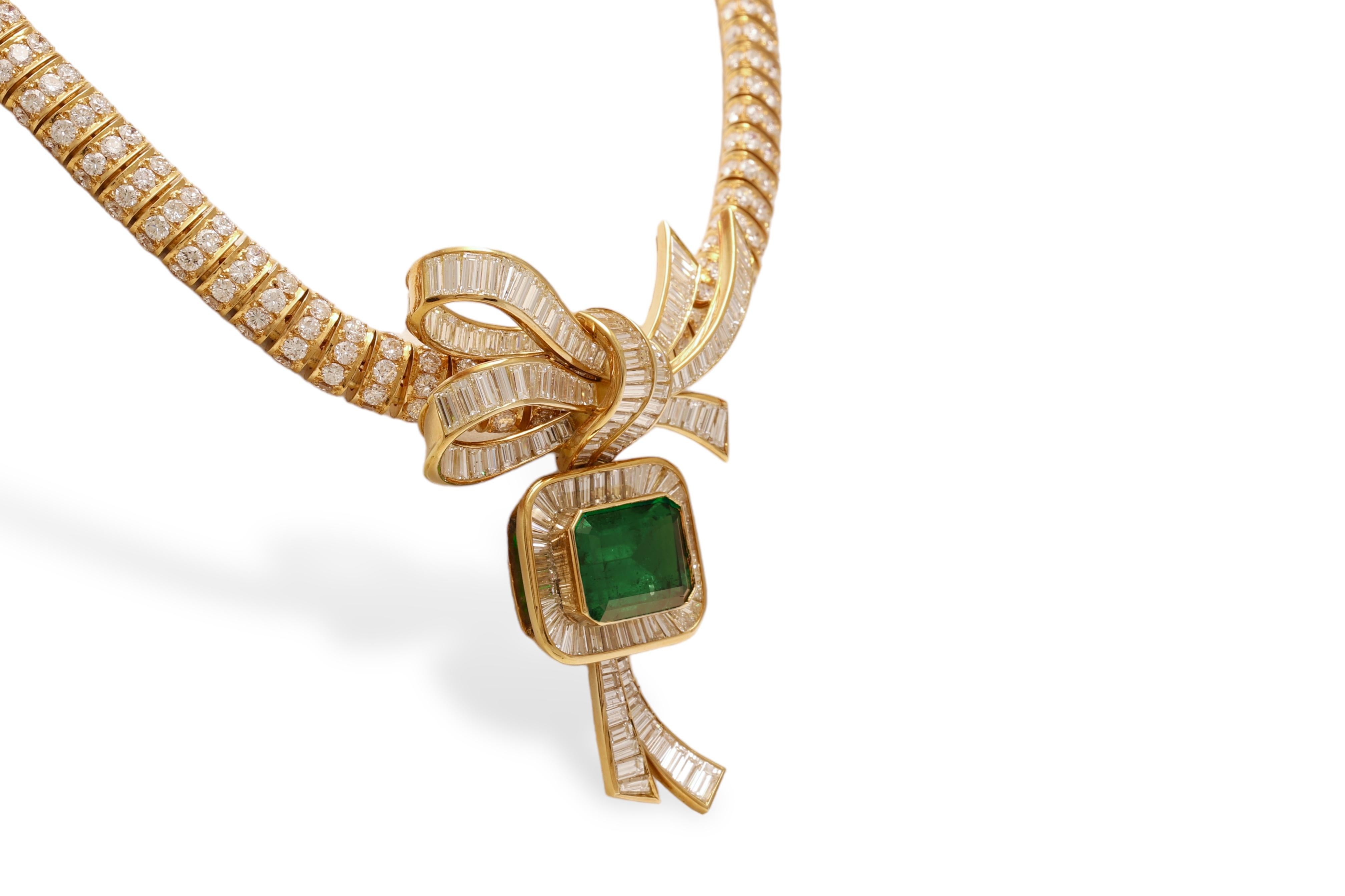 18 kt. Yellow Gold Adler Genève Set Necklace & Earrings With Emeralds & Diamonds For Sale 2