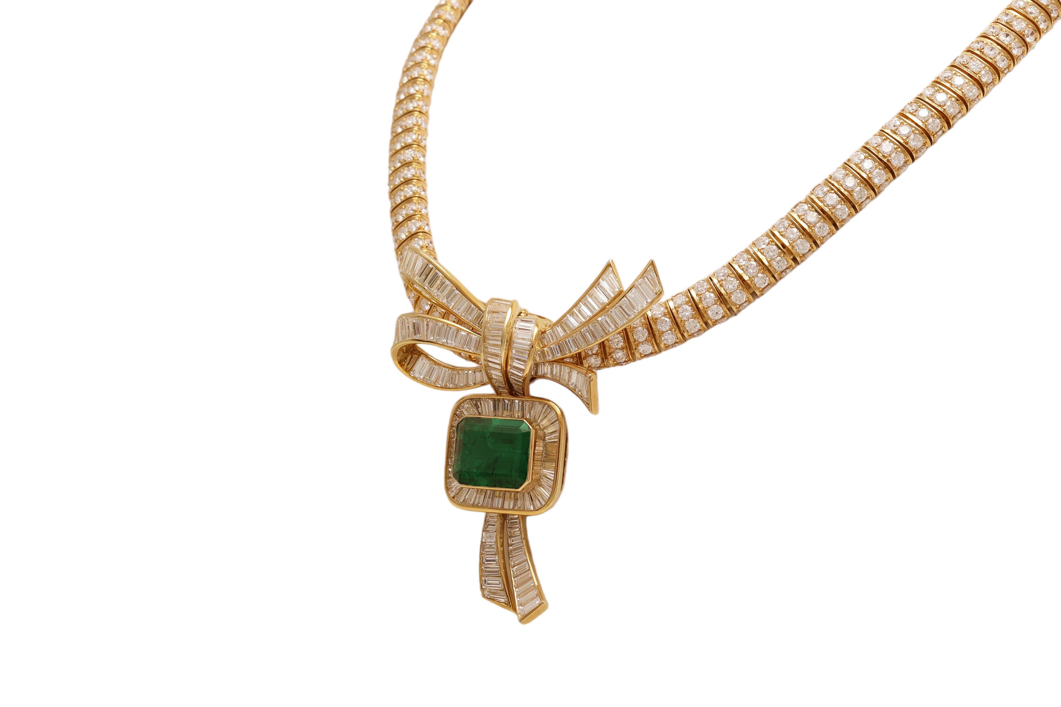 18 kt. Yellow Gold Adler Genève Set Necklace & Earrings With Emeralds & Diamonds For Sale 3