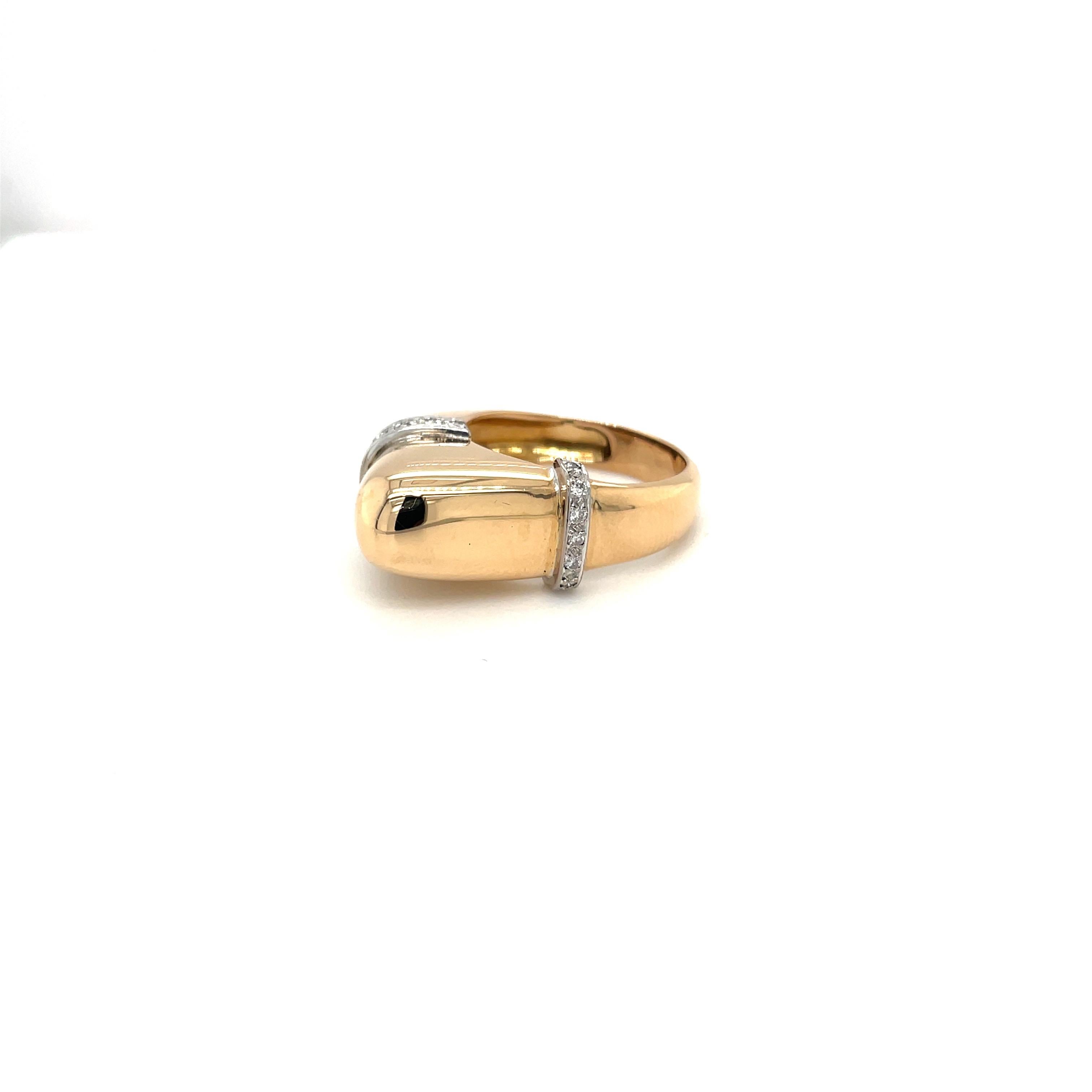Round Cut 18 Kt Yellow Gold and .18ct. Diamond Assymetrical Ring