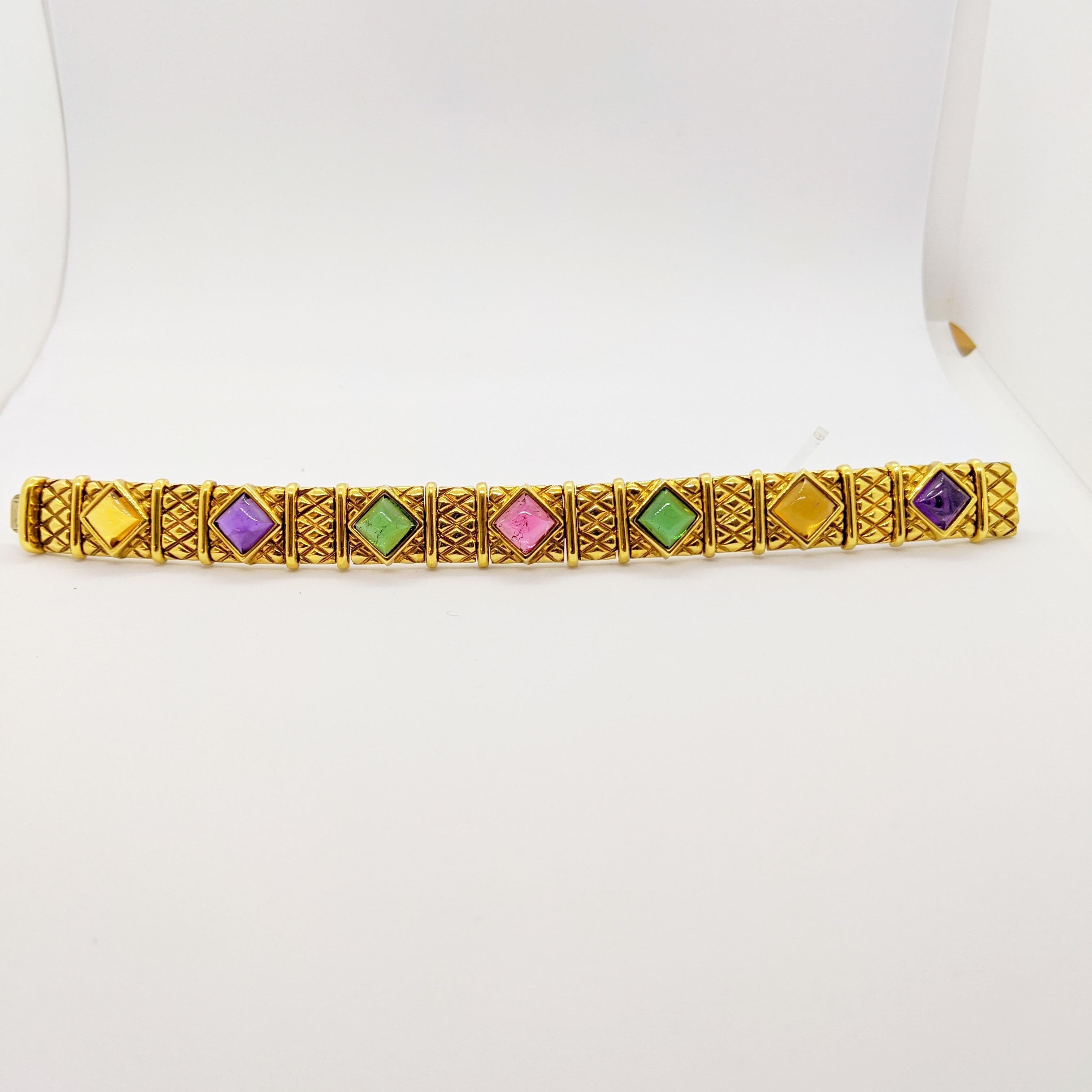 Bracelet en or jaune 18 carats et pierres semi-précieuses de couleur cachaçon Unisexe en vente