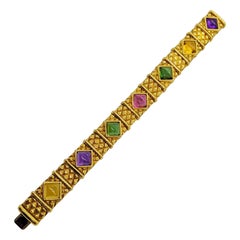 Vintage 18 Karat Yellow Gold and Cabachon Semi Precious Stones Bracelet