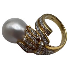 Bague en or jaune 18 carats, diamants et perle des mers du Sud
