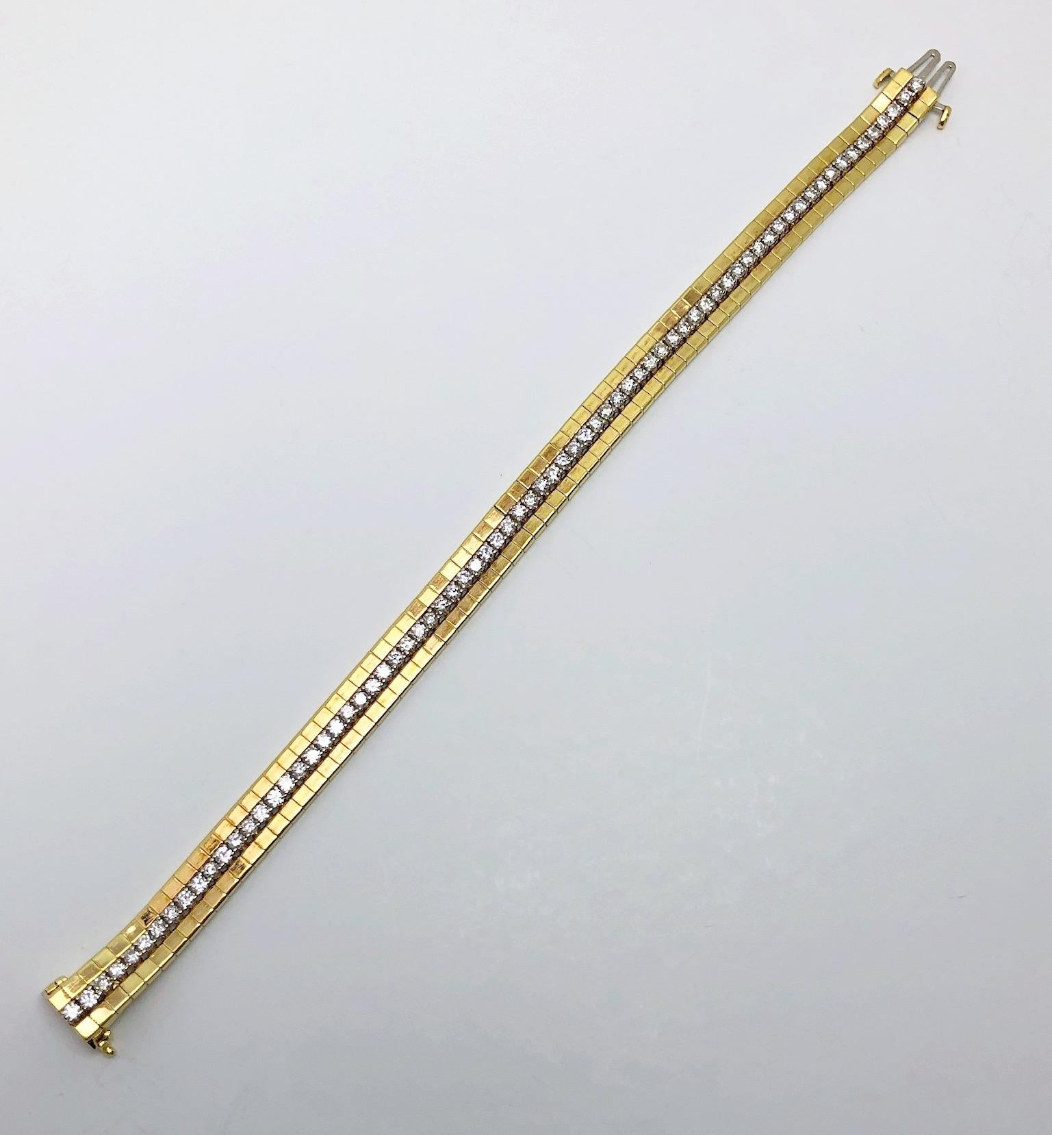 Retro 18 Karat Yellow Gold and Diamond Bracelet For Sale