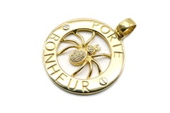 18 Kt Yellow Gold and Diamond Spider Lucky Pendant