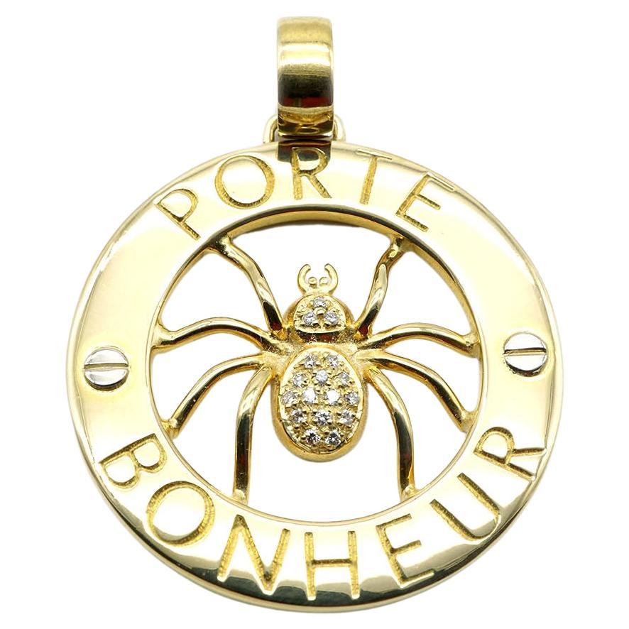 18 Kt Yellow Gold and Diamond Spider Lucky Pendant For Sale