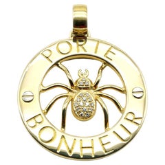 18 Kt Yellow Gold and Diamond Spider Lucky Pendant