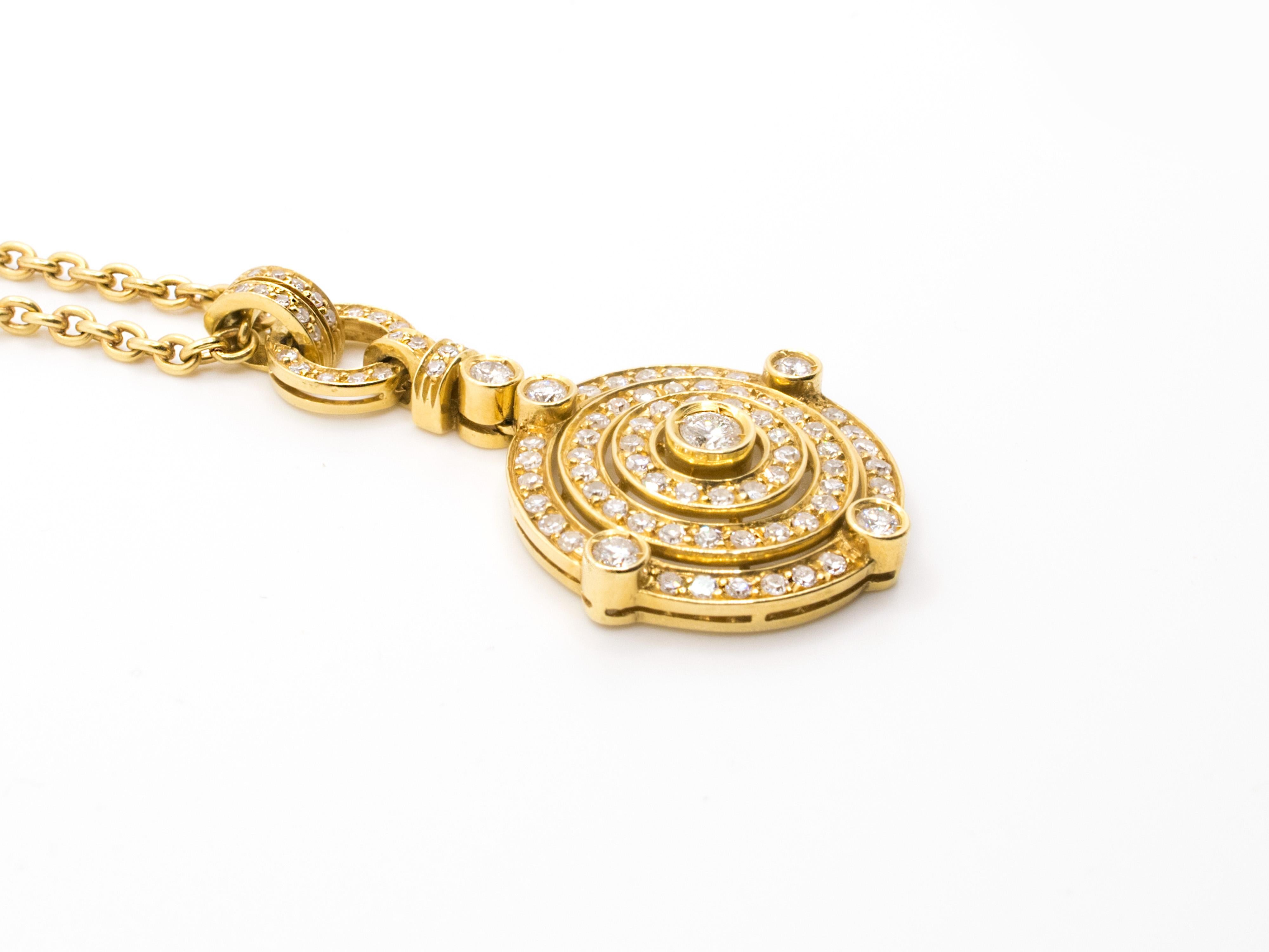 Art Deco Ct 0.50 Diamonds and Yellow Gold Deco Style Charm and Necklace For Sale