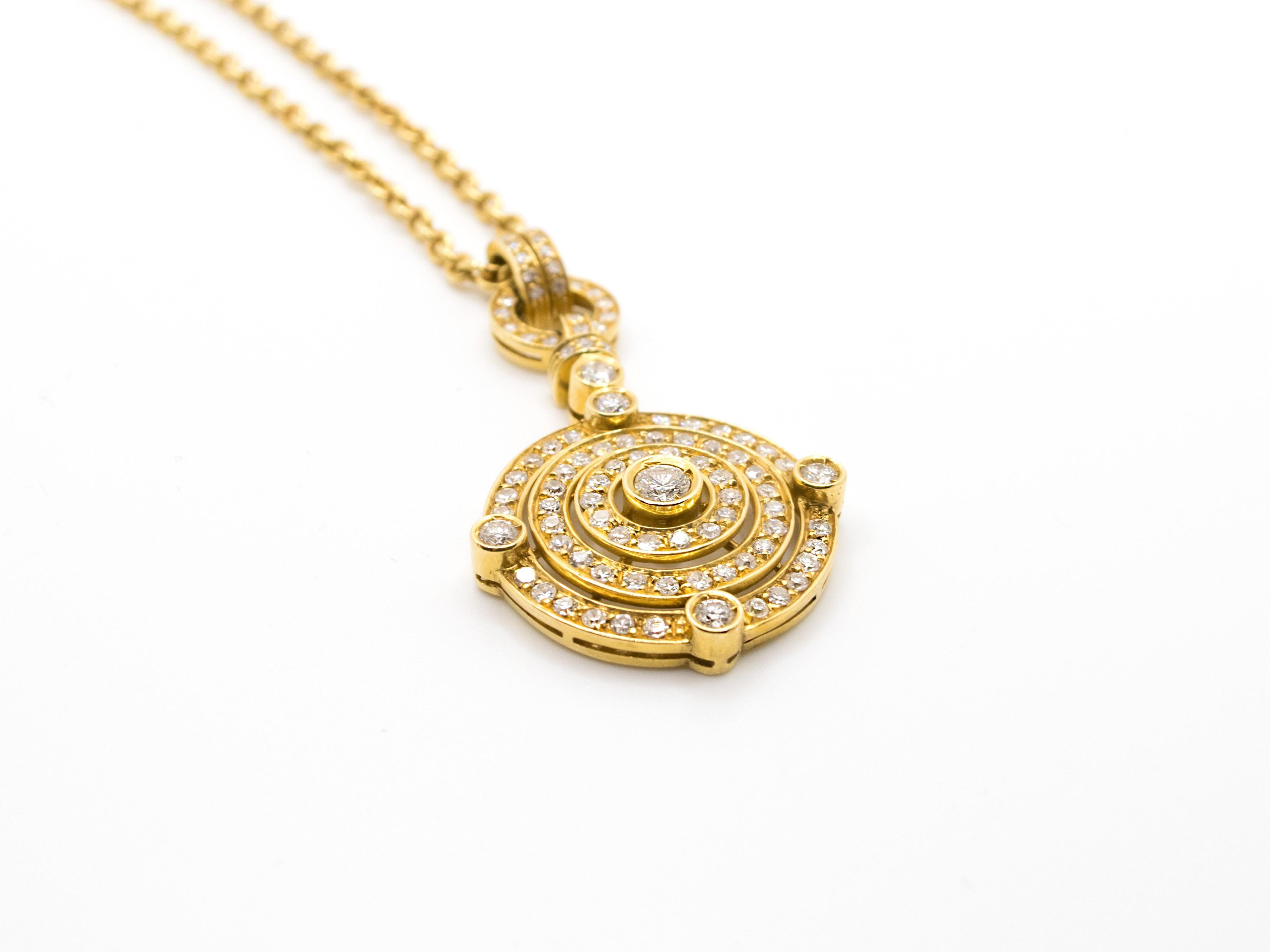 Brilliant Cut Ct 0.50 Diamonds and Yellow Gold Deco Style Charm and Necklace For Sale