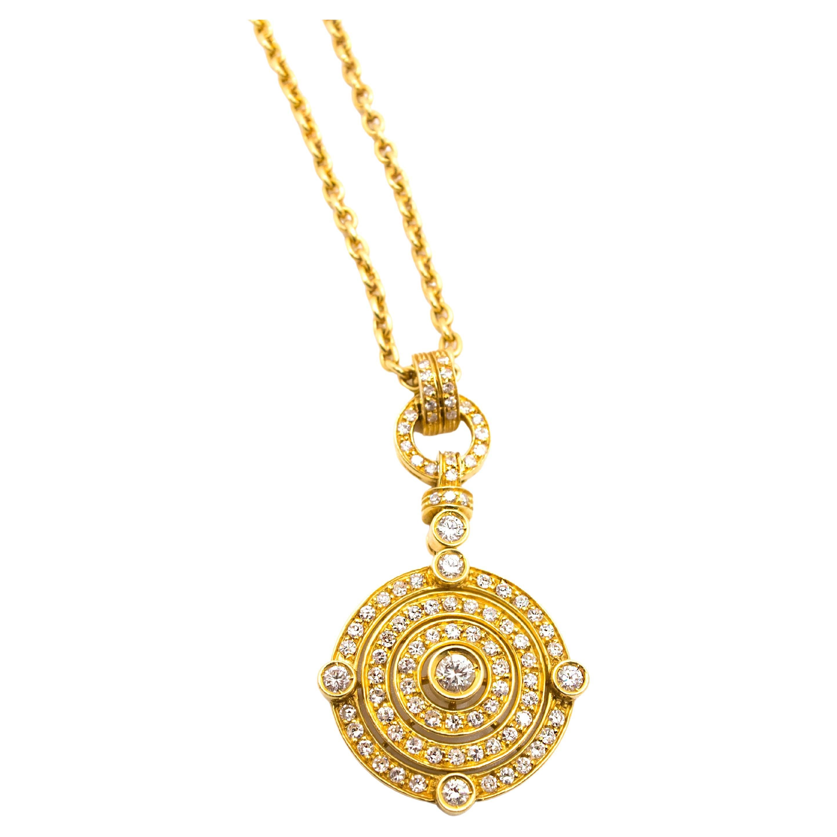 Ct 0.50 Diamonds and Yellow Gold Deco Style Charm and Necklace For Sale