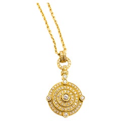 18 Kt Yellow Gold and Diamonds Deco Style Charm and Necklace