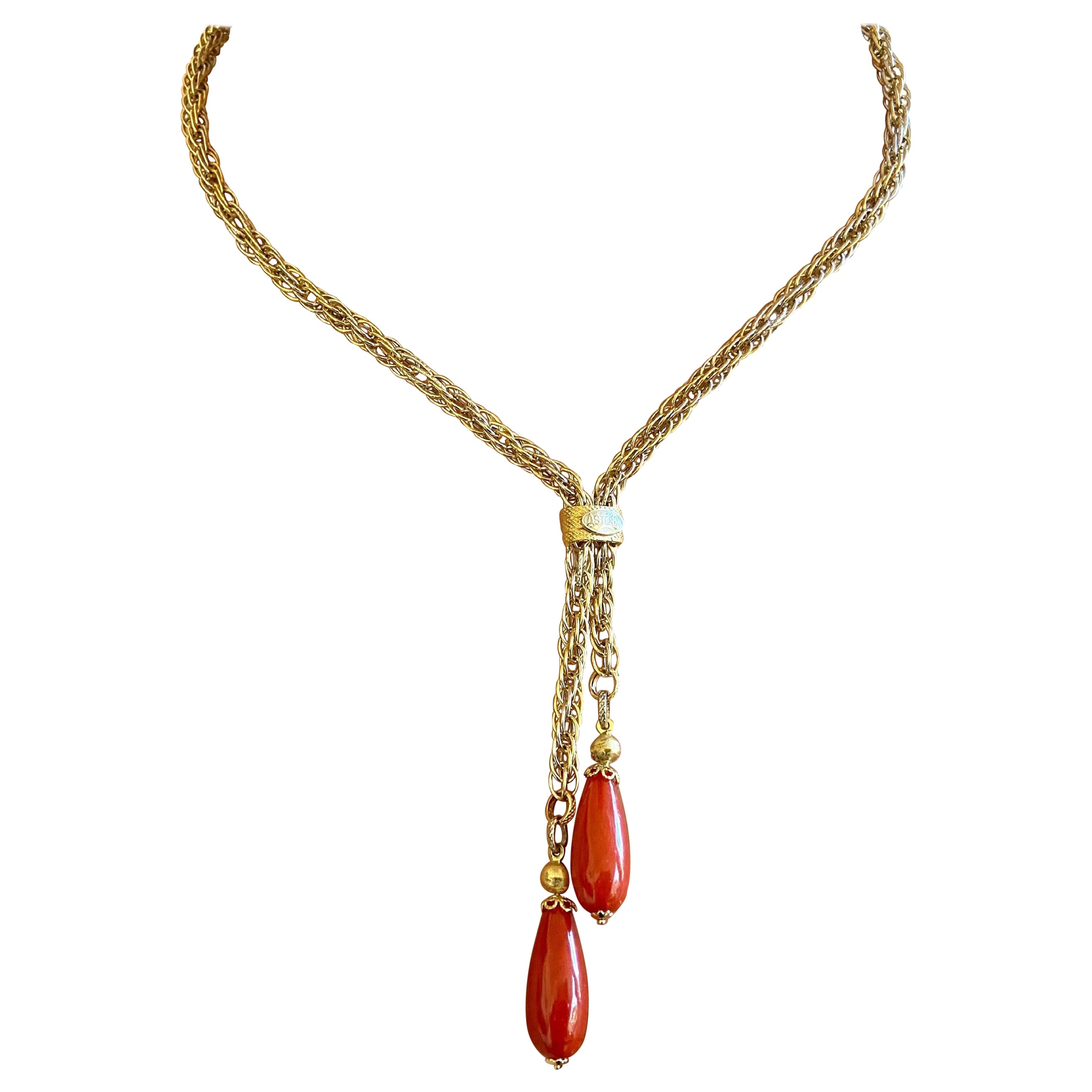 18 kt Yellow Gold and Sardinian Red Coral Necklace For Sale