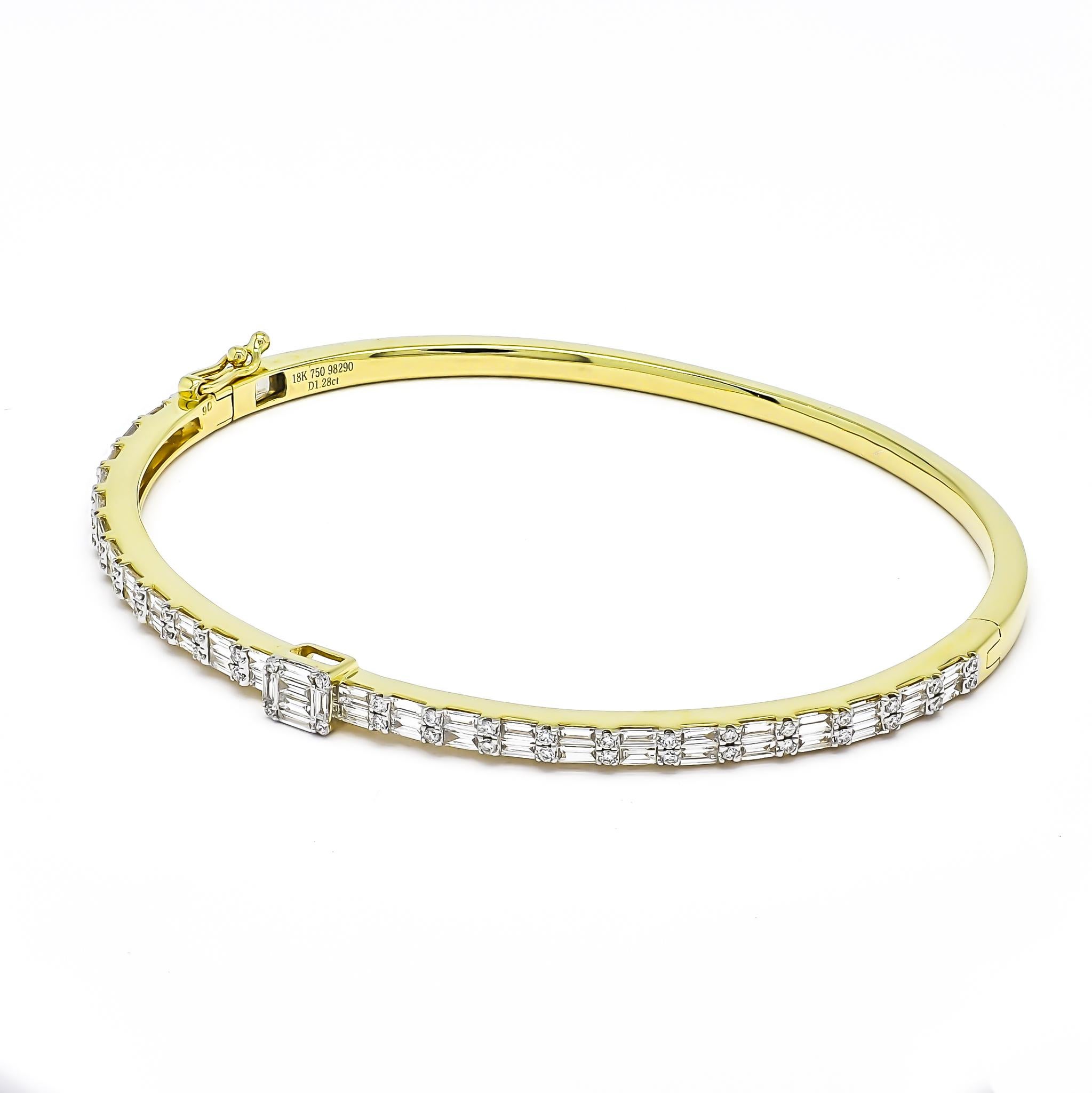Art nouveau Bracelet jonc en or jaune 18 carats avec diamants naturels de 1,28 carat en vente