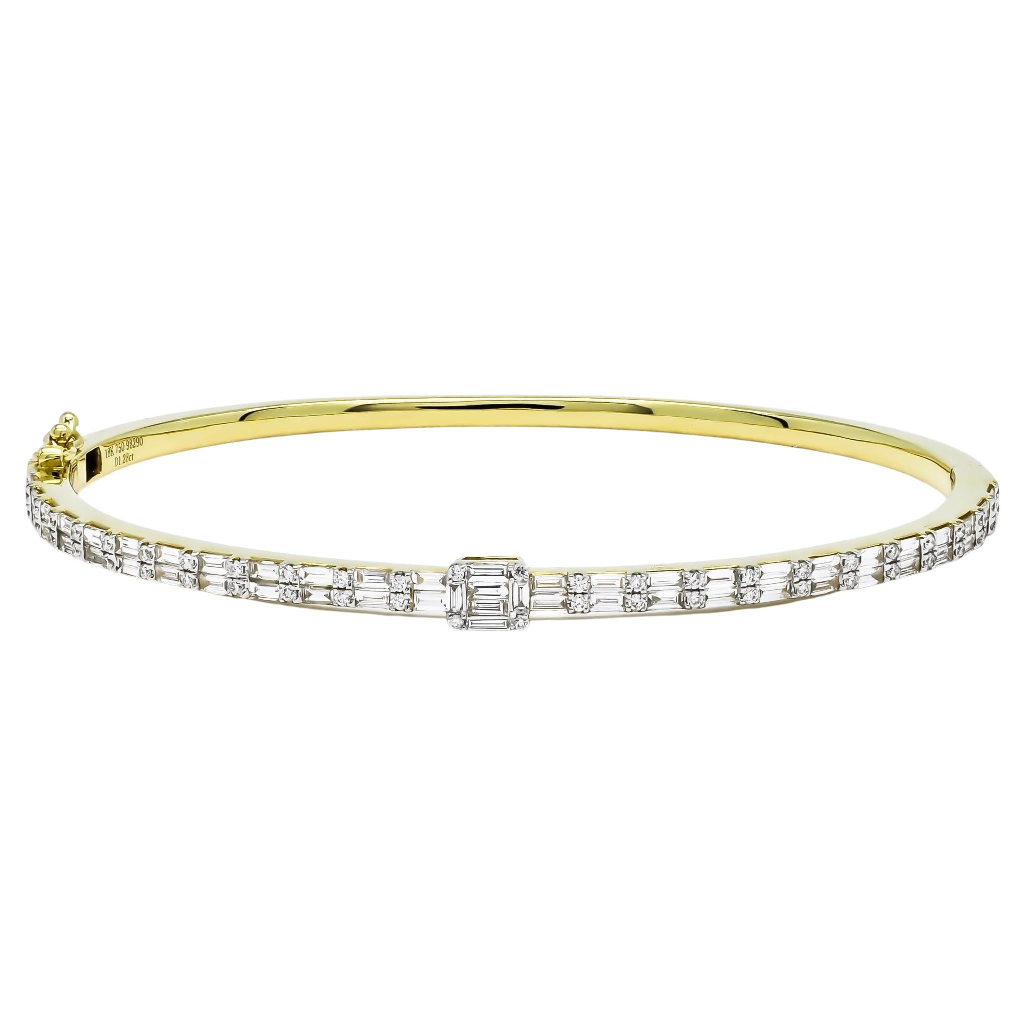 Bracelet jonc en or jaune 18 carats avec diamants naturels de 1,28 carat en vente