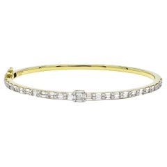 Bracelet jonc en or jaune 18 carats avec diamants naturels de 1,28 carat