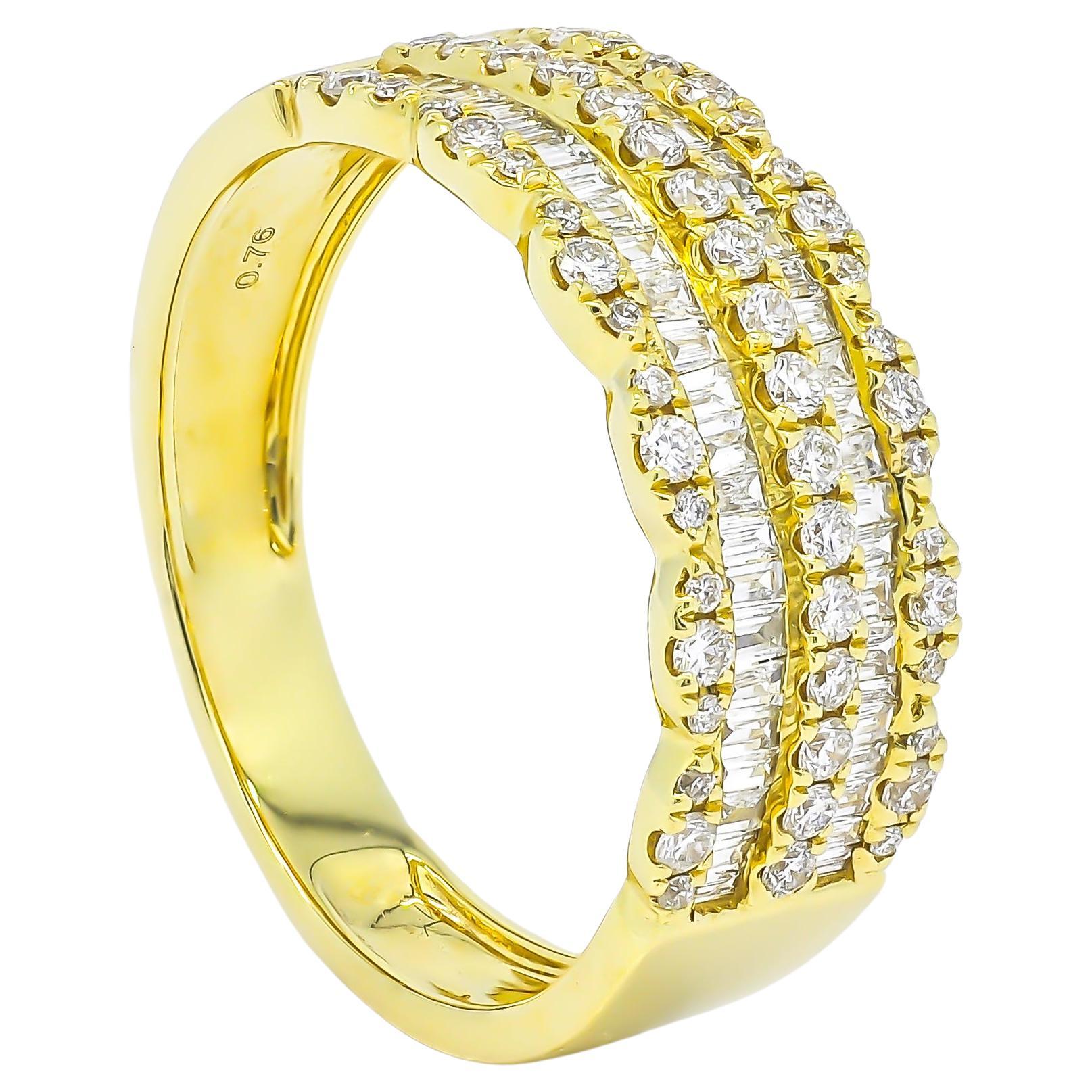 18 KT Yellow Gold Baguette Round Diamonds Cocktail Half Eternity Band R068656 For Sale