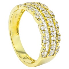 Anneau d'éternité de cocktail en or jaune 18 KT avec diamants ronds et baguettes R068656