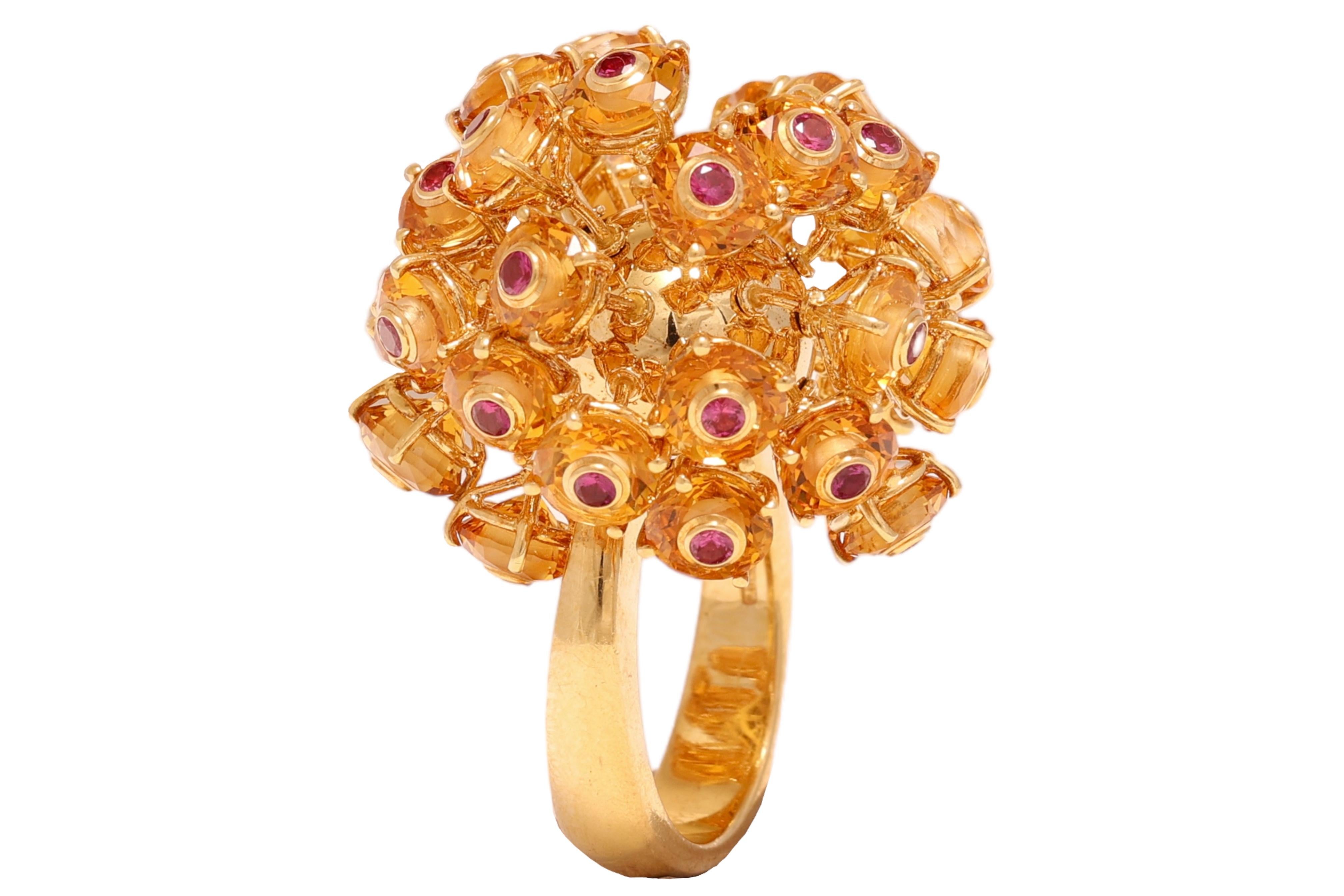  18 kt. Yellow Gold Ball of Moving 1.65 ct. Rubies and Citrine For Sale 4