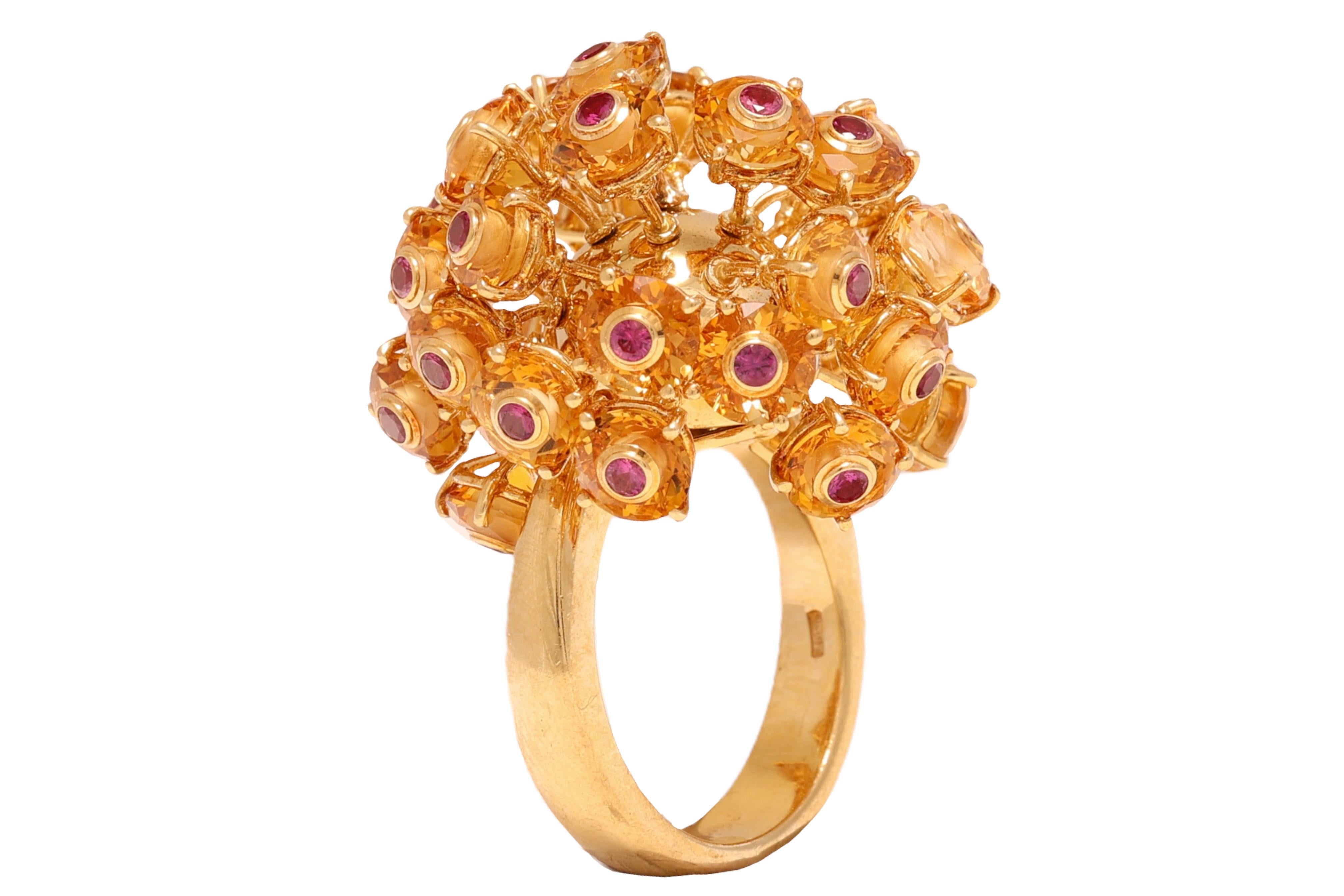 18 kt. Yellow Gold Ball of Moving 1.65 ct. Rubies and Citrine For Sale 2
