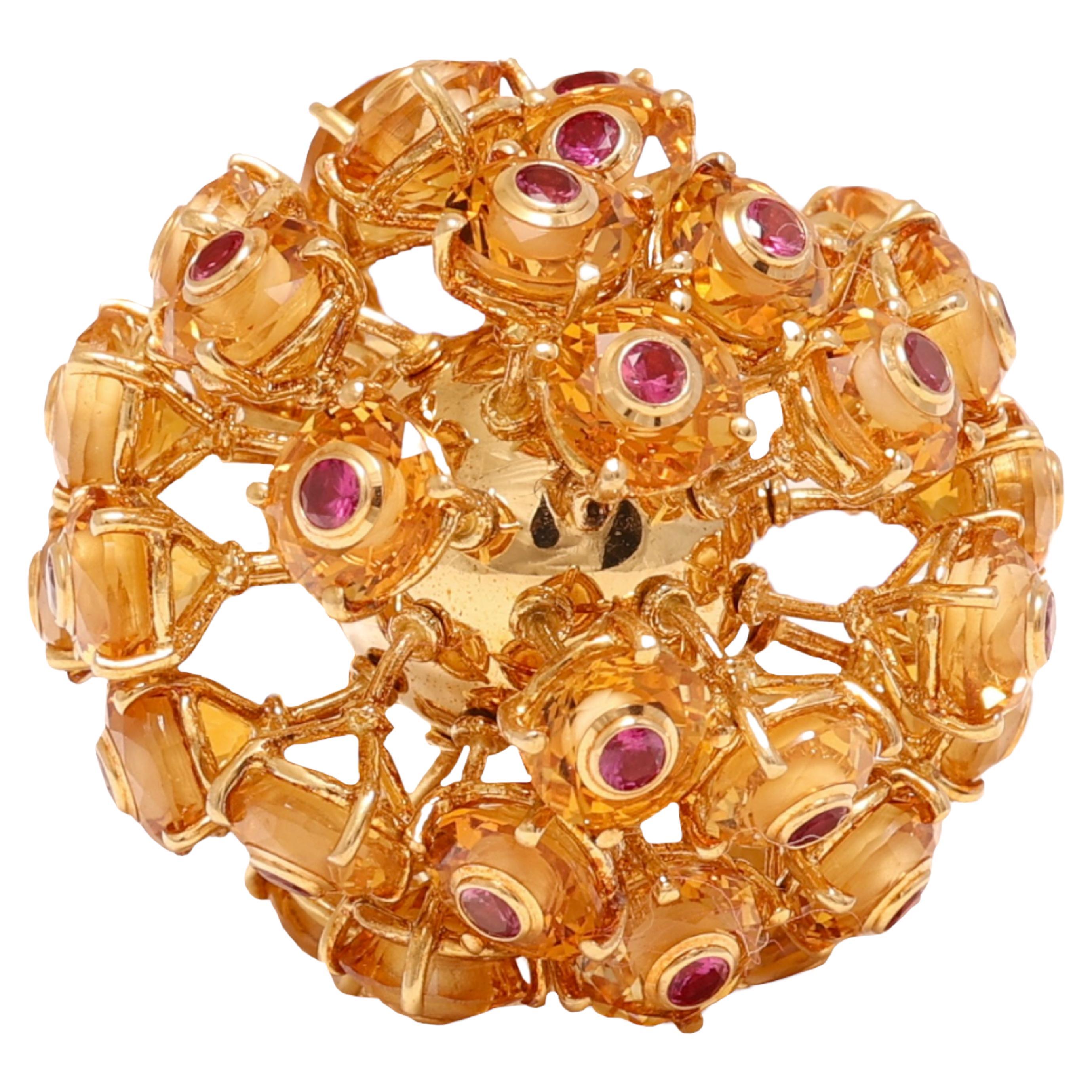  18 kt. Yellow Gold Ball of Moving 1.65 ct. Rubies and Citrine For Sale