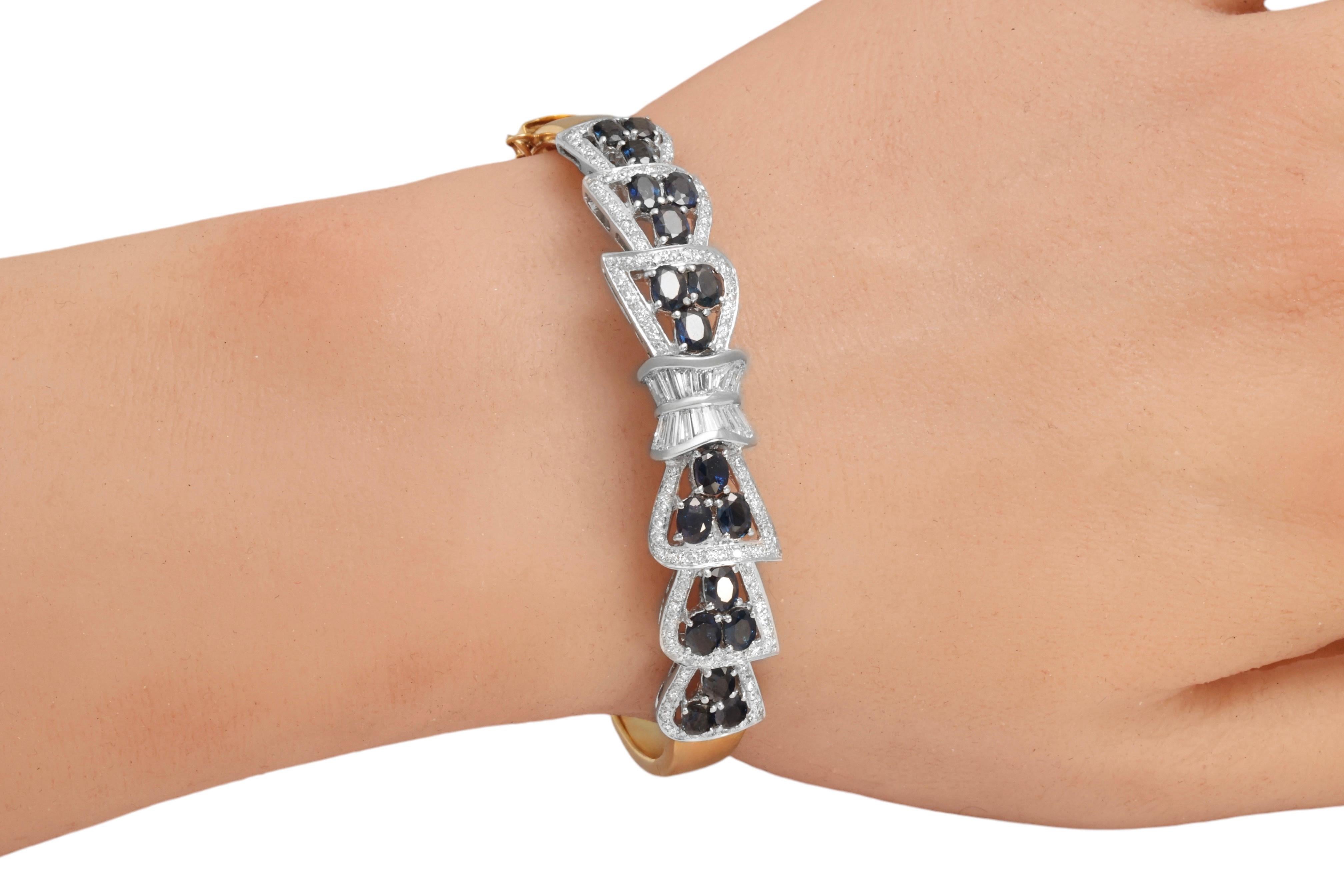 18 kt. Yellow Gold Bangle Bracelet With 2 ct Diamonds & 2.7 ct Sapphires For Sale 4