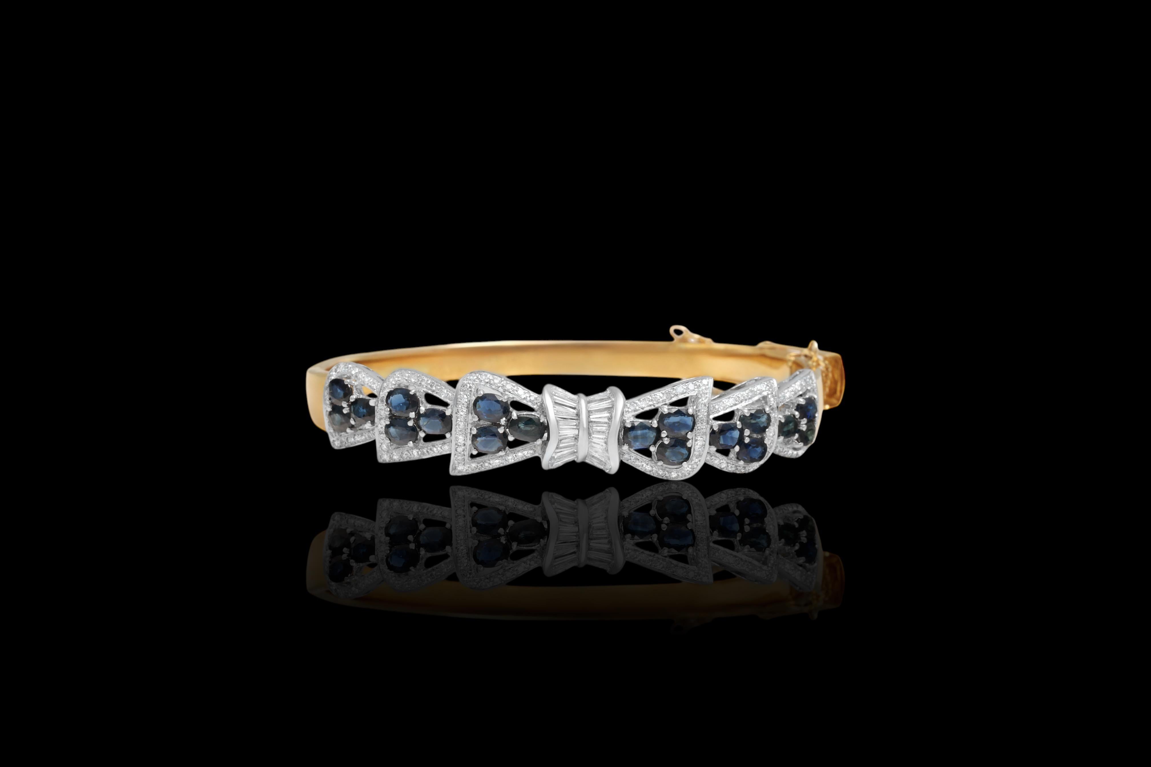 18 kt. Yellow Gold Bangle Bracelet With 2 ct Diamonds & 2.7 ct Sapphires For Sale 7