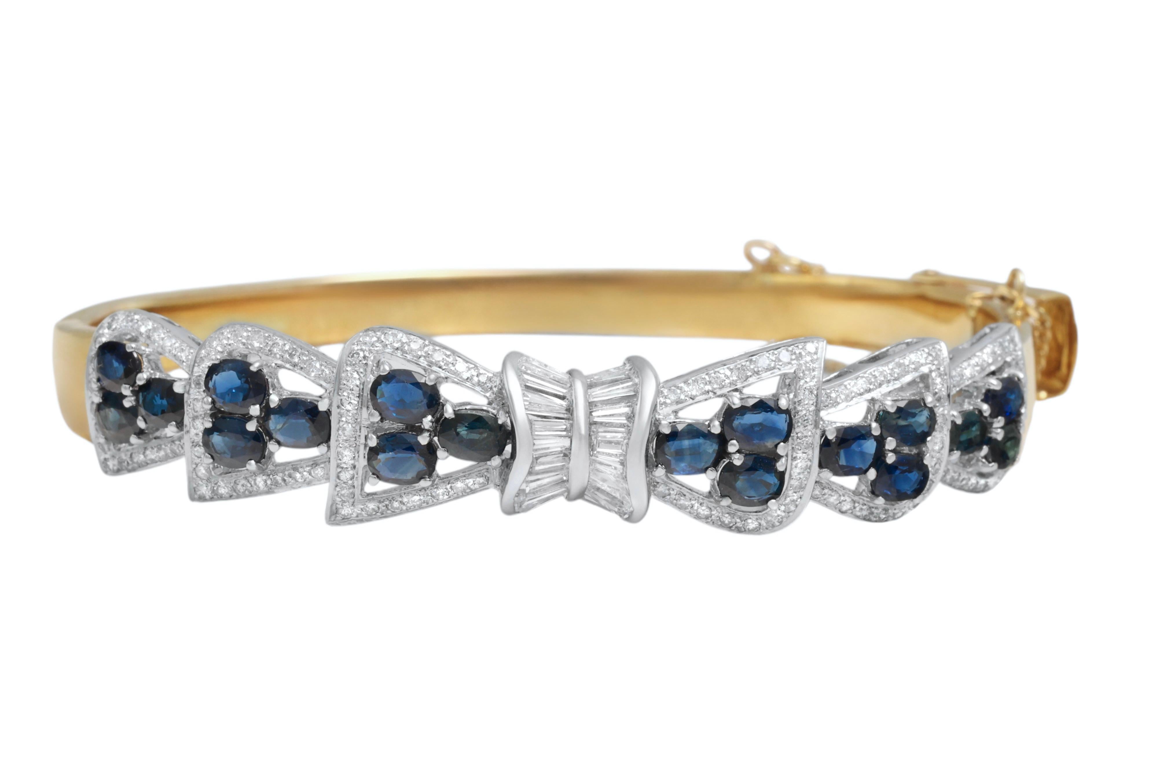 Artisan 18 kt. Yellow Gold Bangle Bracelet With 2 ct Diamonds & 2.7 ct Sapphires For Sale