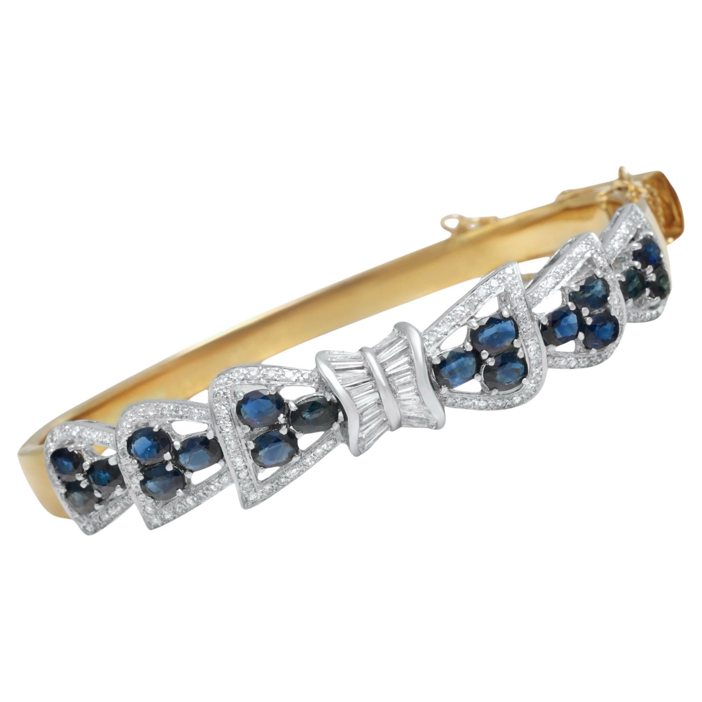 18 kt. Yellow Gold Bangle Bracelet With 2 ct Diamonds & 2.7 ct Sapphires