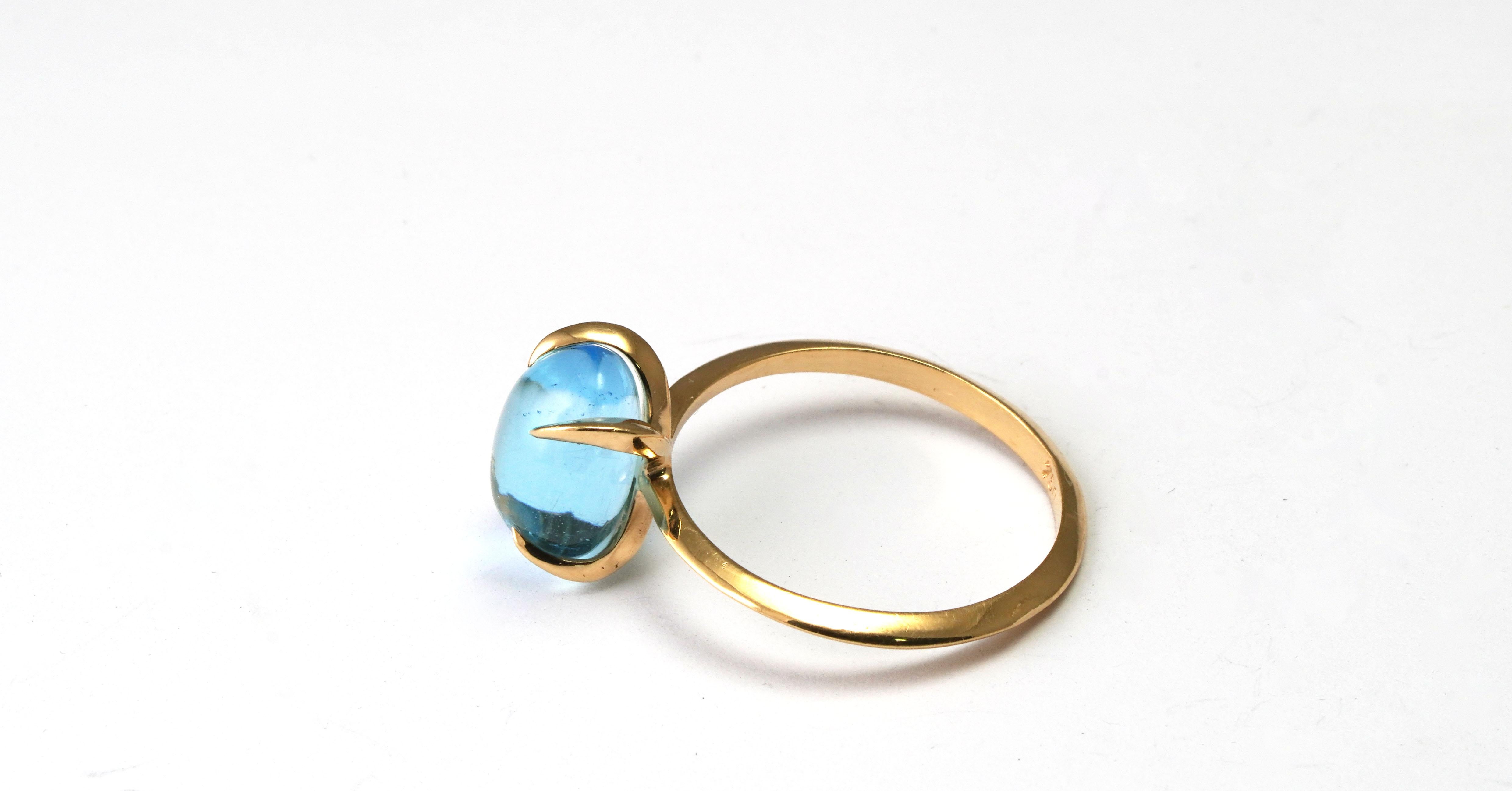 Women's 18 Karat Yellow Gold Blue Topaz Ring For Sale