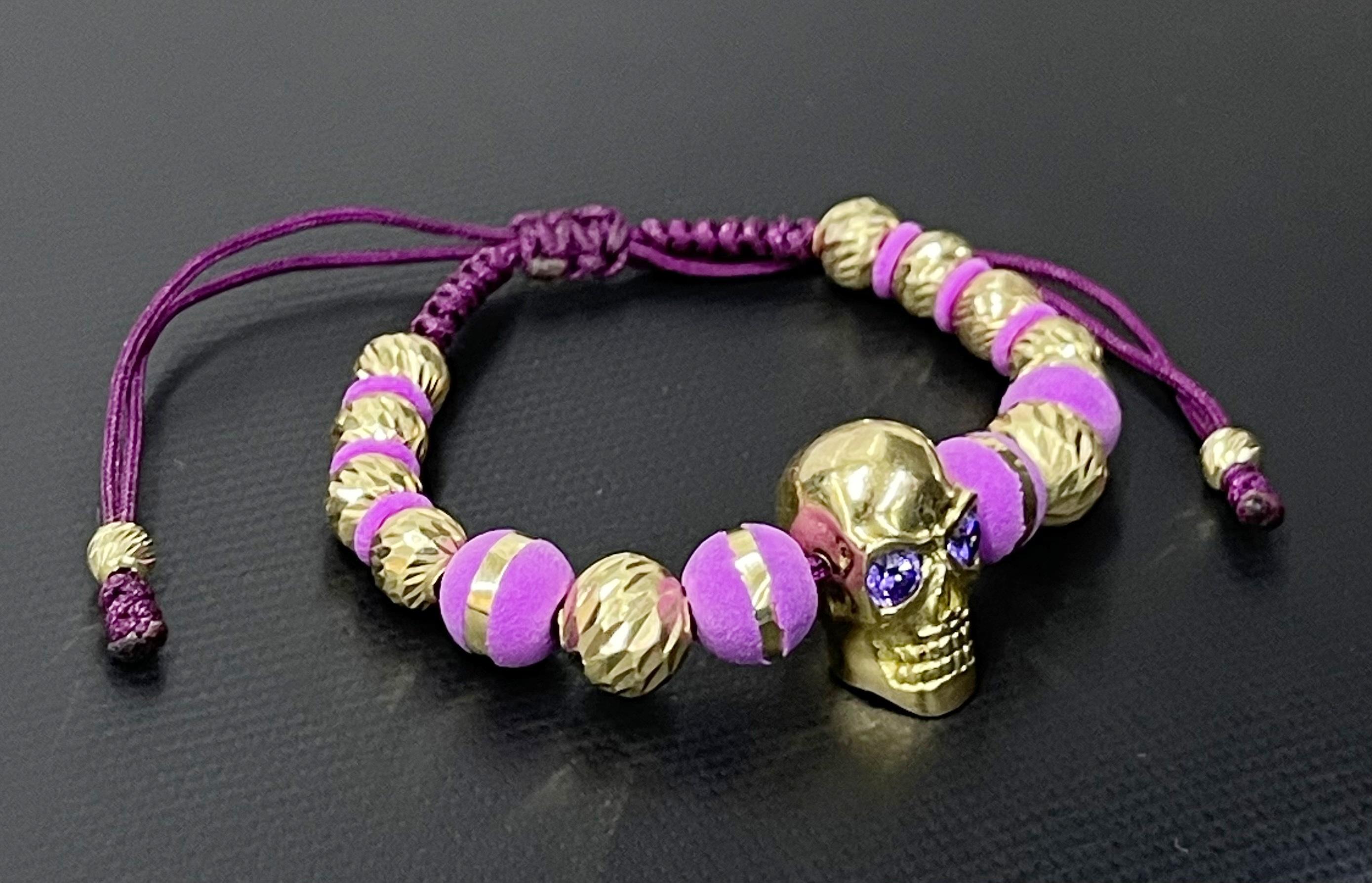 da uomo o donna Bracciale con teschio in oro giallo 18 Kt in vendita
