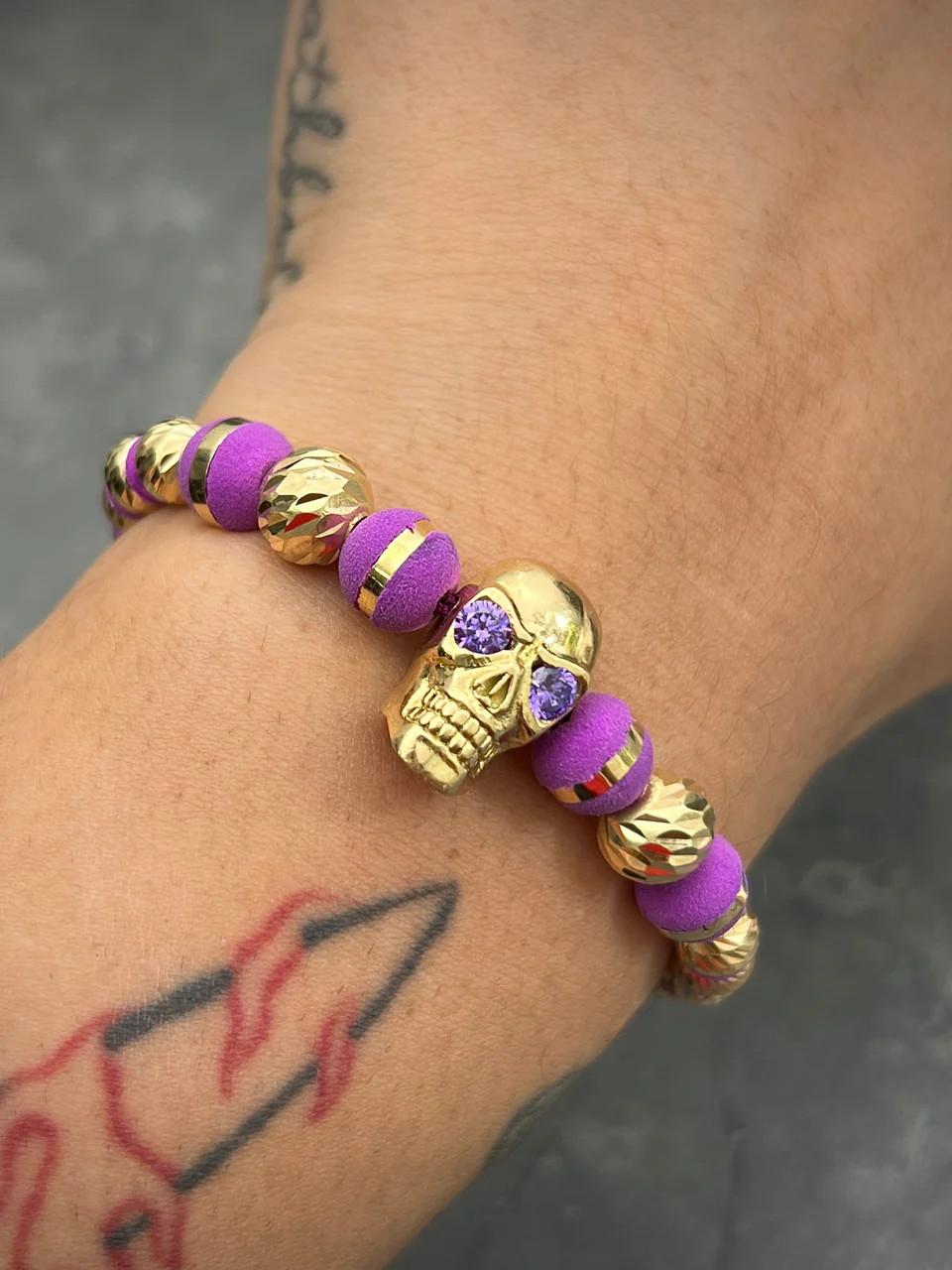 Bracciale con teschio in oro giallo 18 Kt in vendita 2