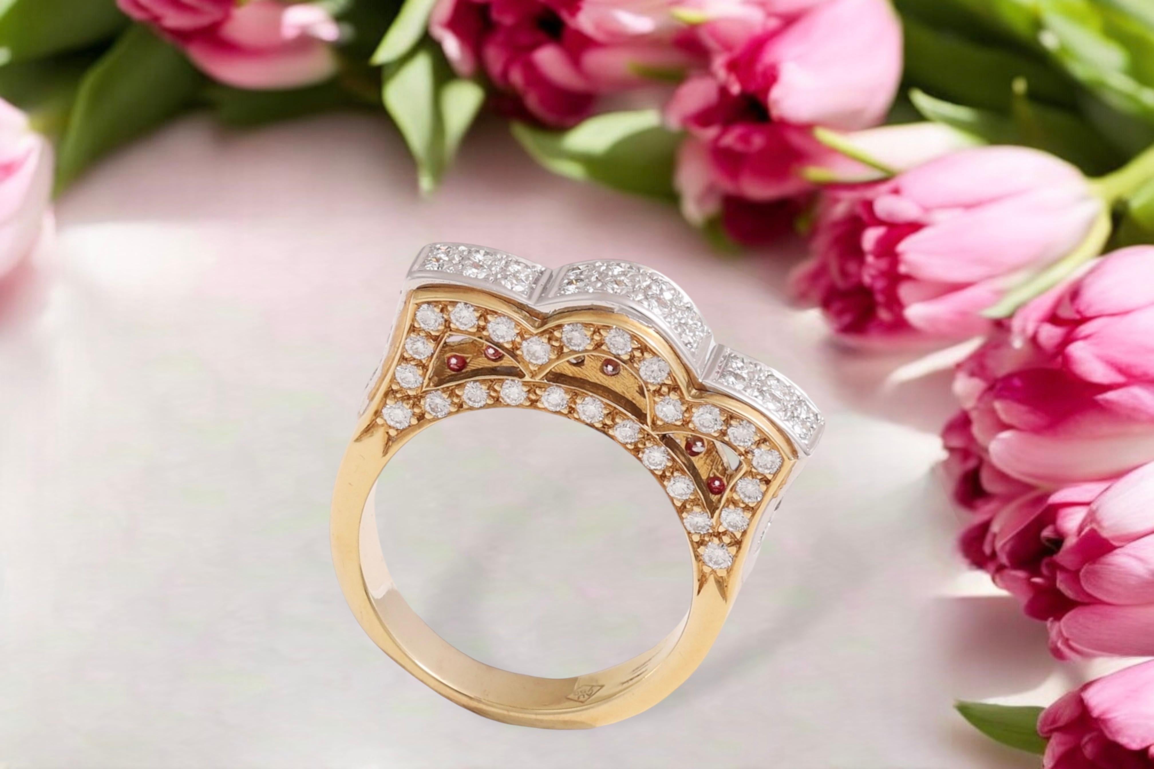 Or jaune 18 carats, taille brillant, 1,2 ct. Couronne de diamants  Bague en vente 11