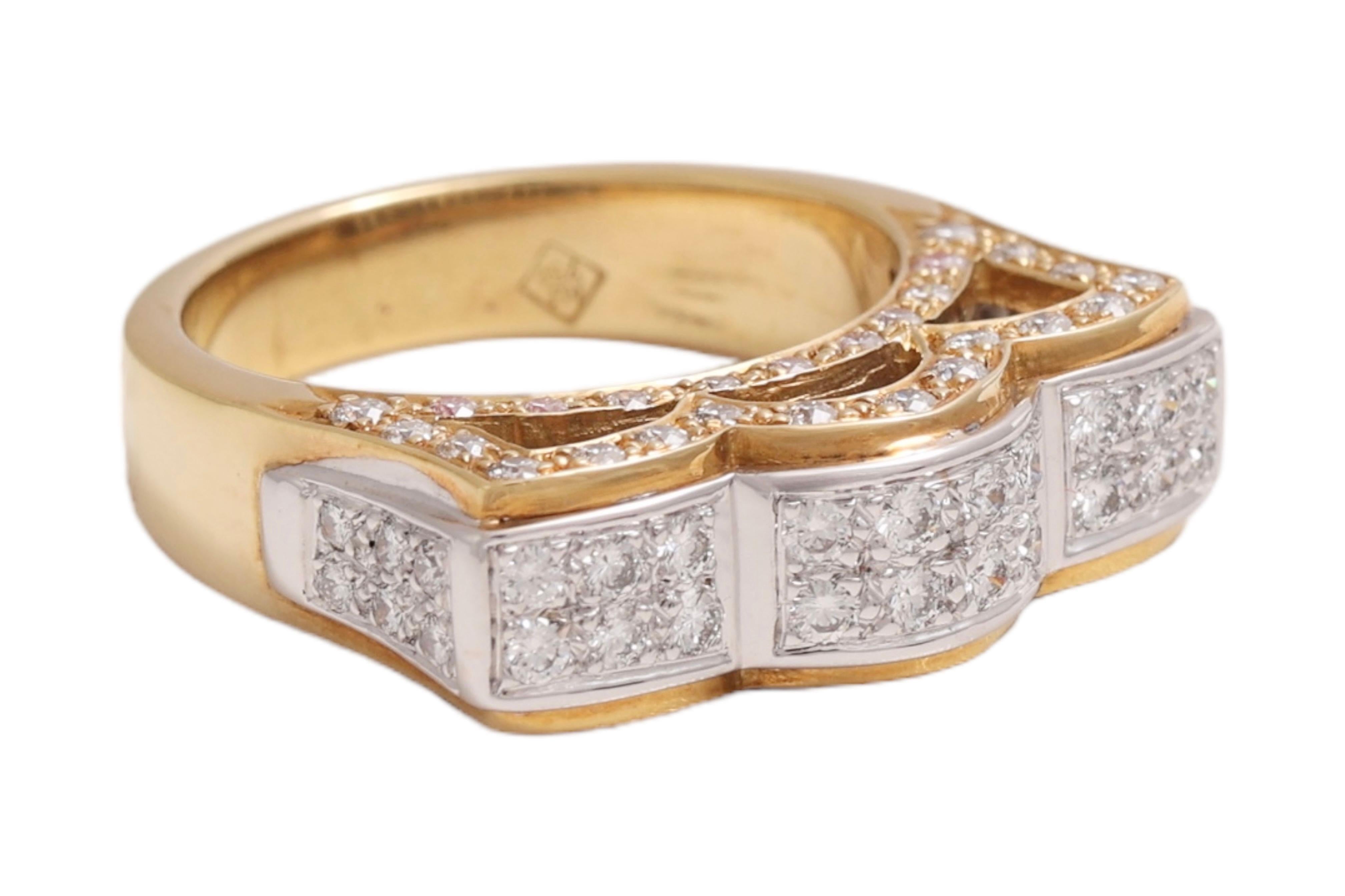 Or jaune 18 carats, taille brillant, 1,2 ct. Couronne de diamants  Bague en vente 1