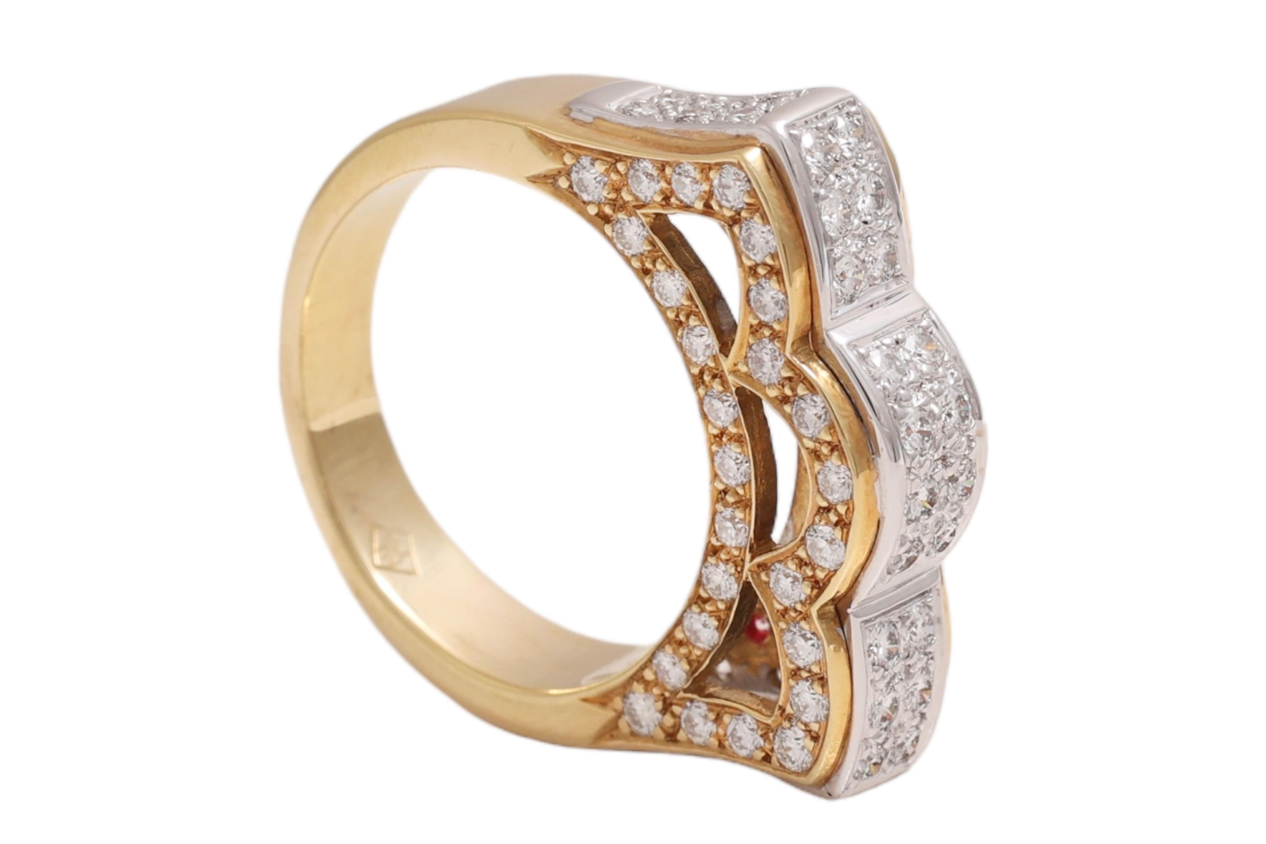 Or jaune 18 carats, taille brillant, 1,2 ct. Couronne de diamants  Bague en vente 3