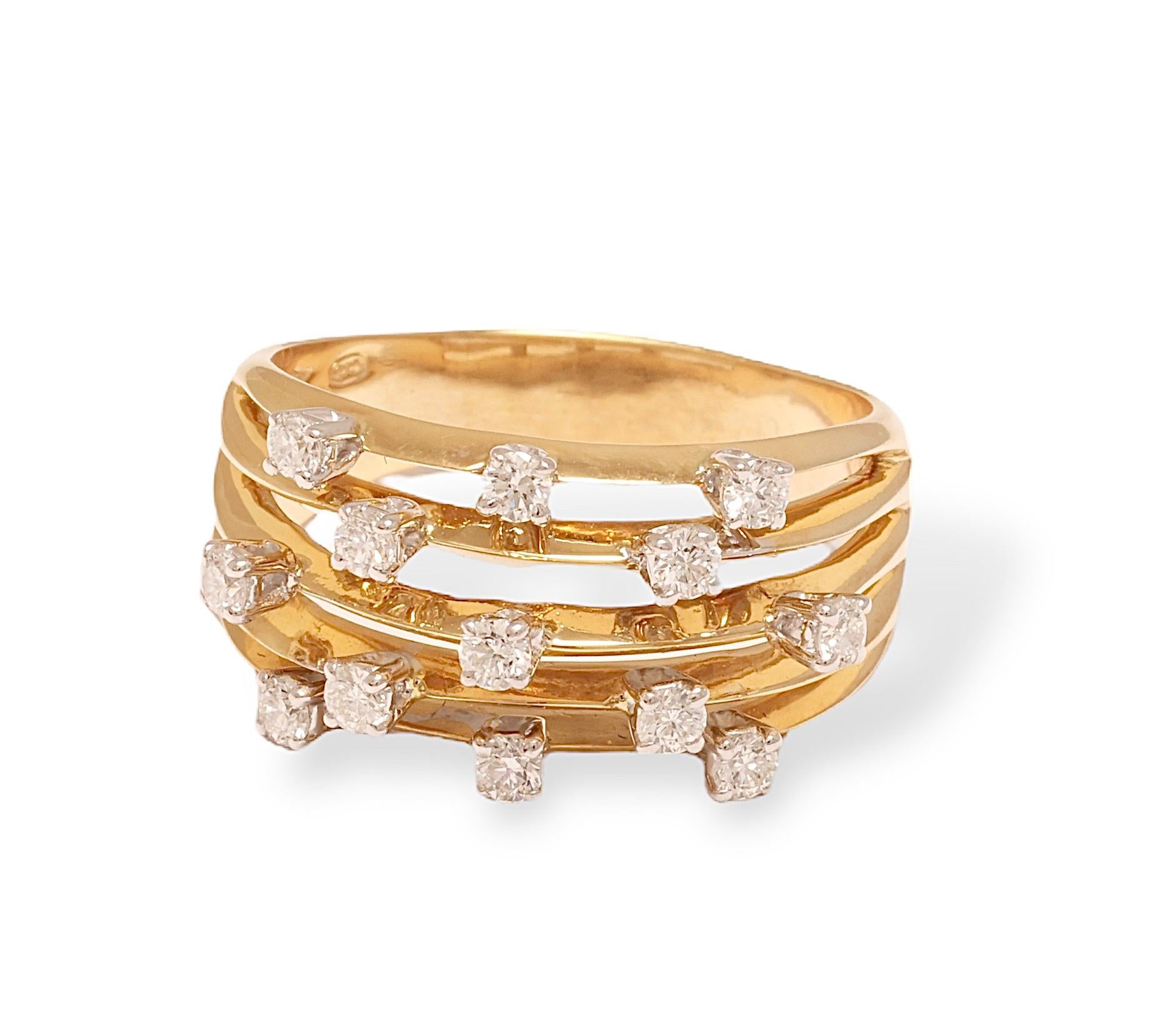 Artisan 18 kt. Yellow Gold Bubble Ring with 0.65 ct. Diamonds For Sale