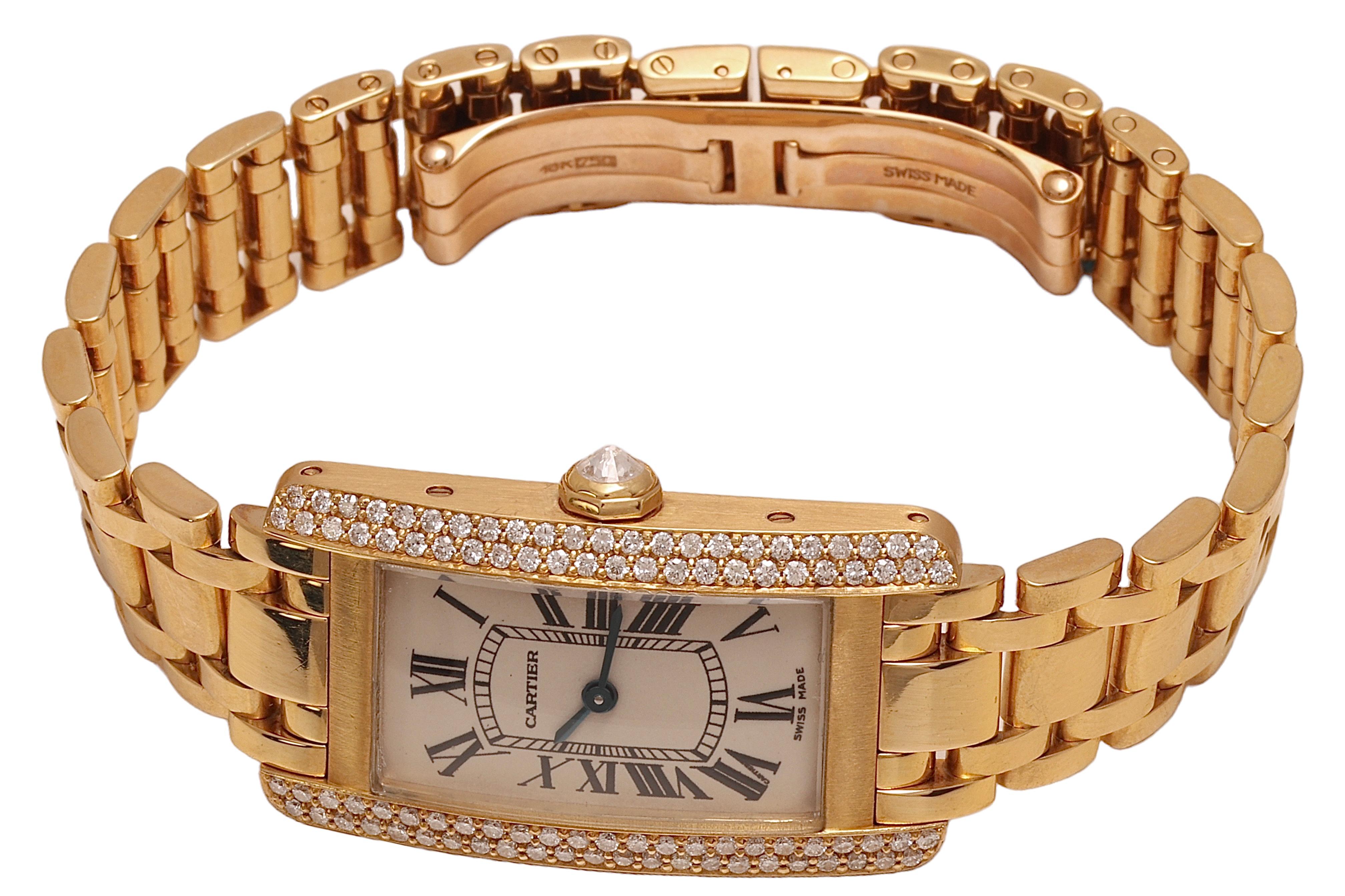 18 kt. Gelbgold Cartier Américaine 1710 Damen-Armbanduhr, mit Box und Papier 4
