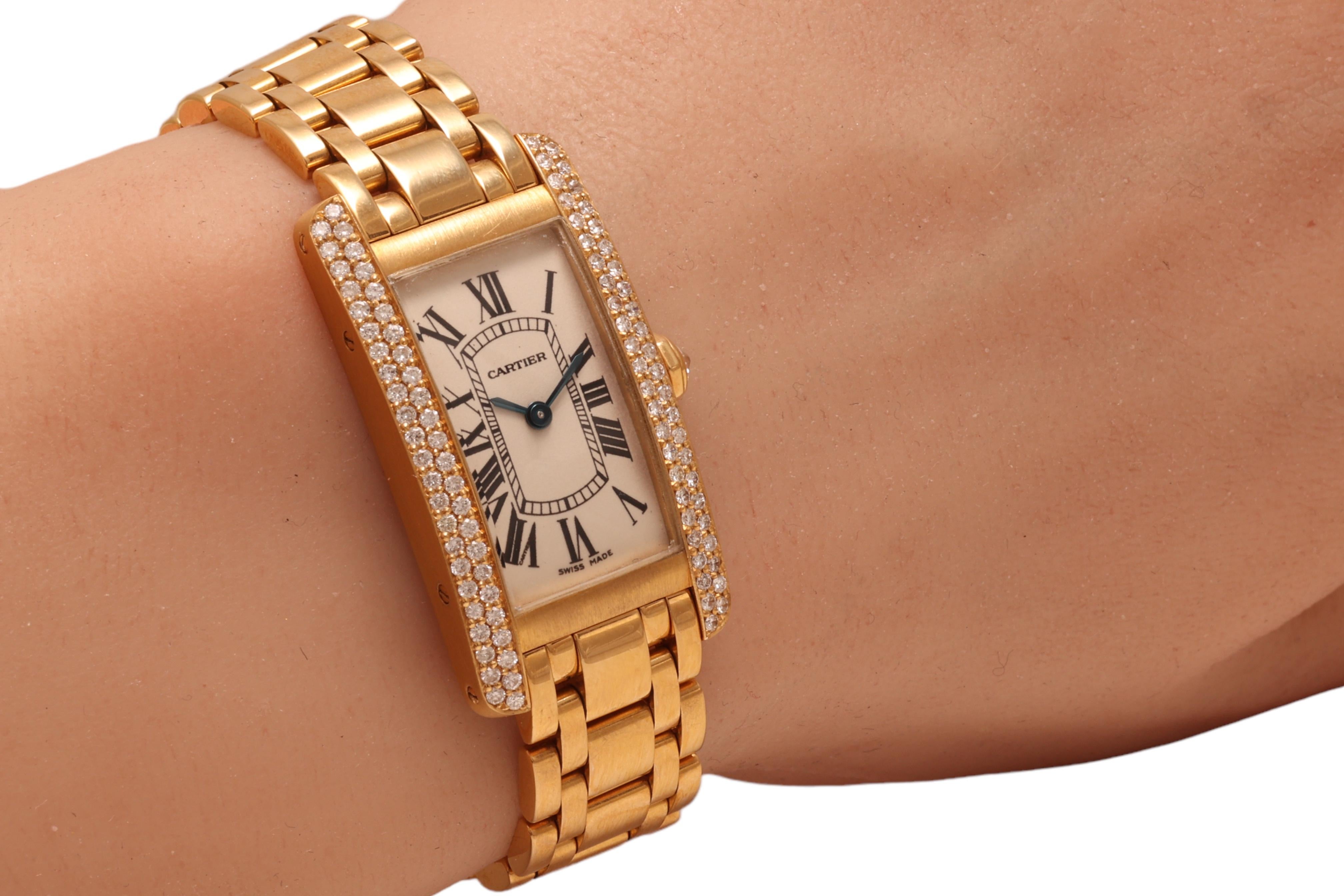 18 kt. Gelbgold Cartier Américaine 1710 Damen-Armbanduhr, mit Box und Papier 9