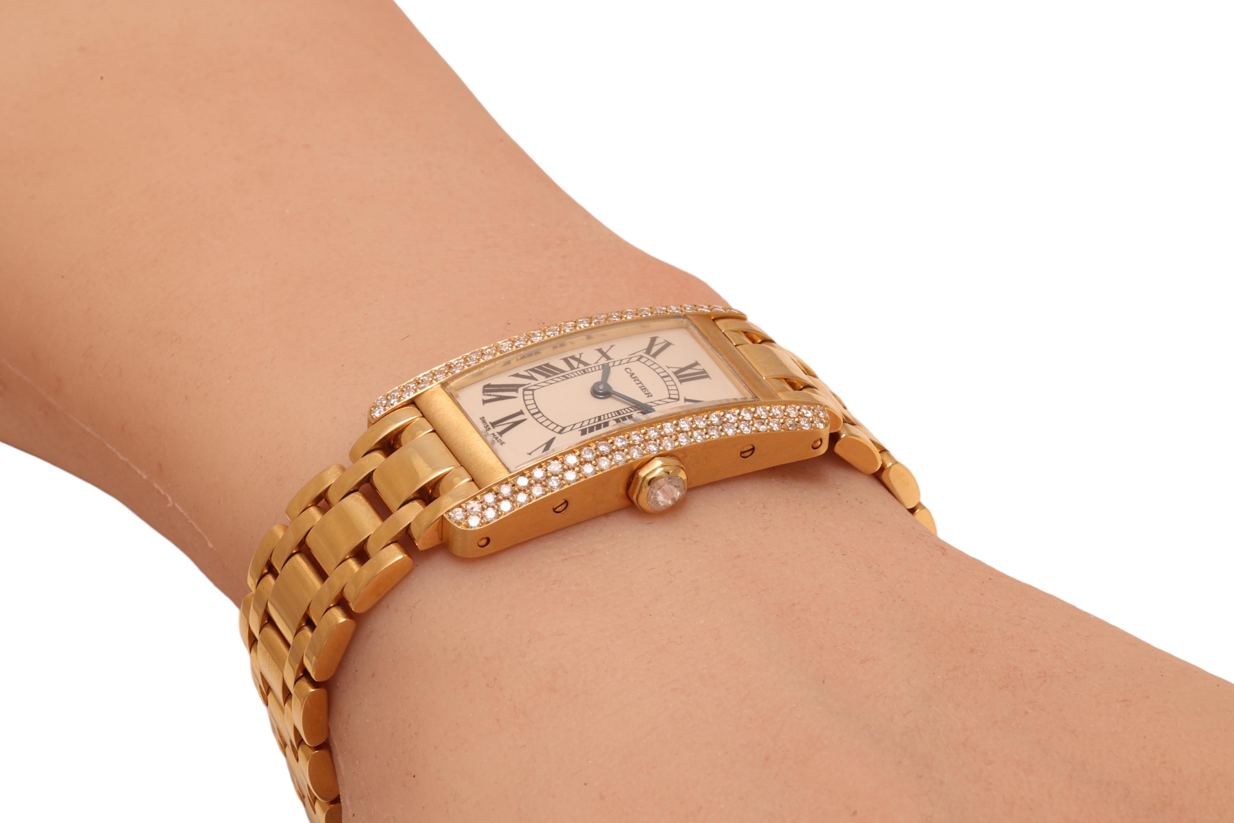 18 kt. Gelbgold Cartier Américaine 1710 Damen-Armbanduhr, mit Box und Papier 11