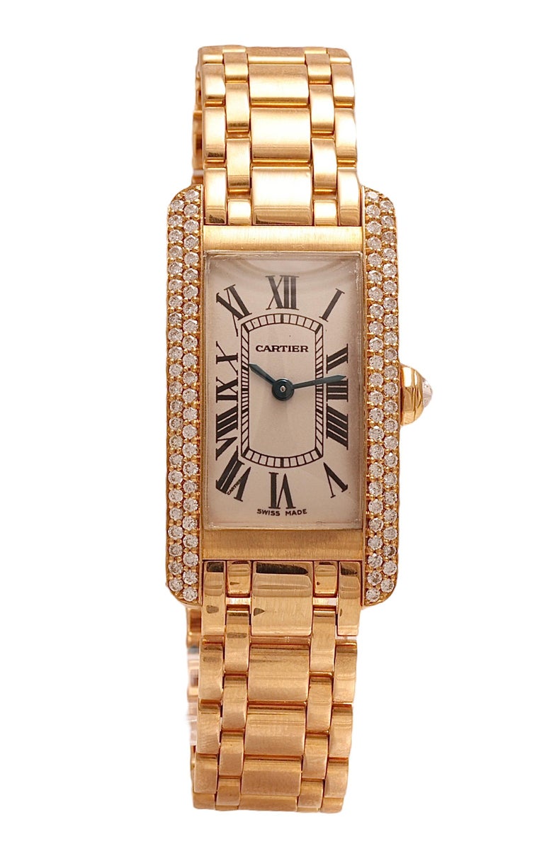 18 kt. Gelbgold Cartier Américaine 1710 Damen-Armbanduhr, mit Box und Papier  im Angebot bei 1stDibs