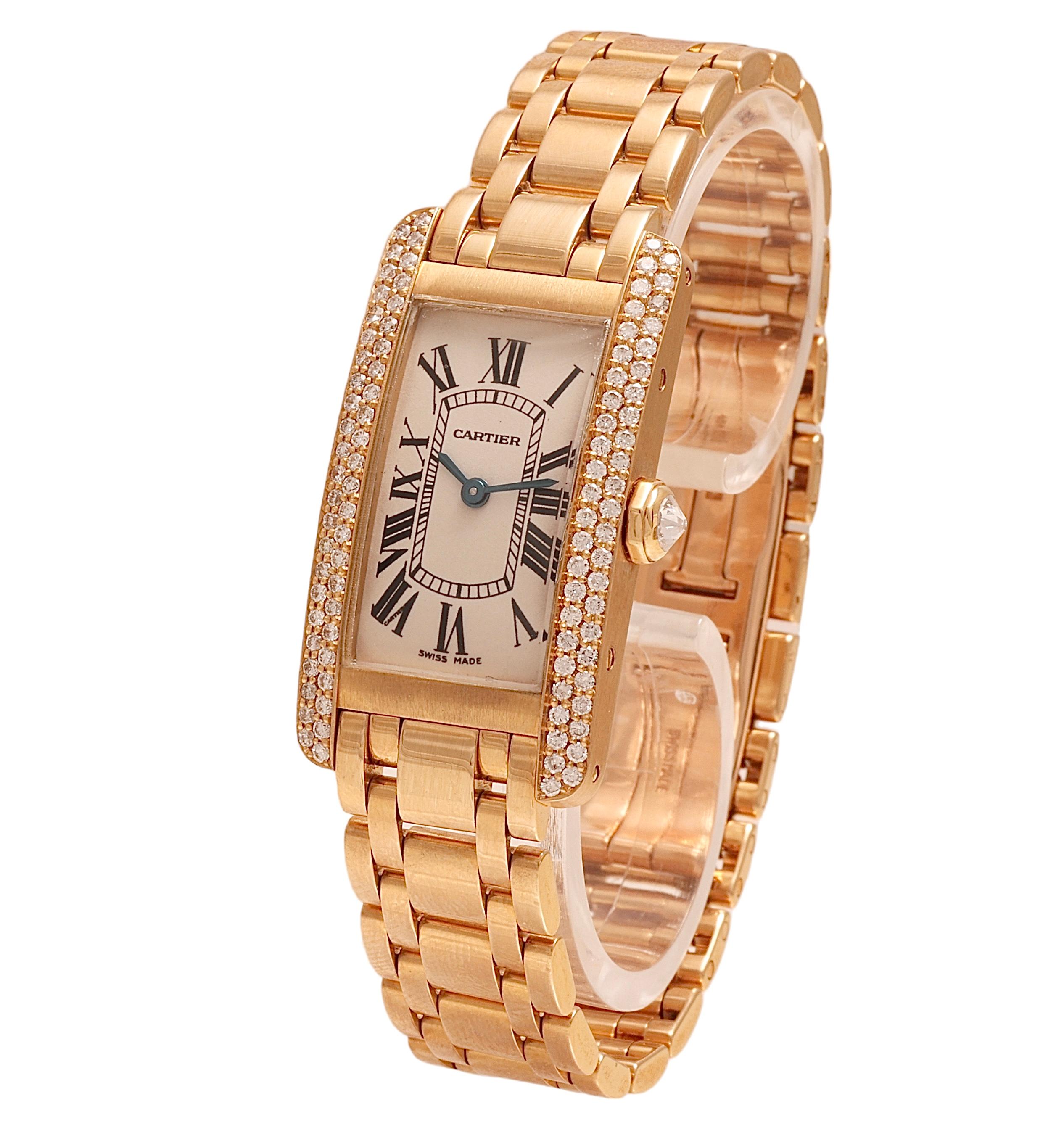 18 kt. Gelbgold Cartier Américaine 1710 Damen-Armbanduhr, mit Box und Papier im Zustand „Hervorragend“ in Antwerp, BE