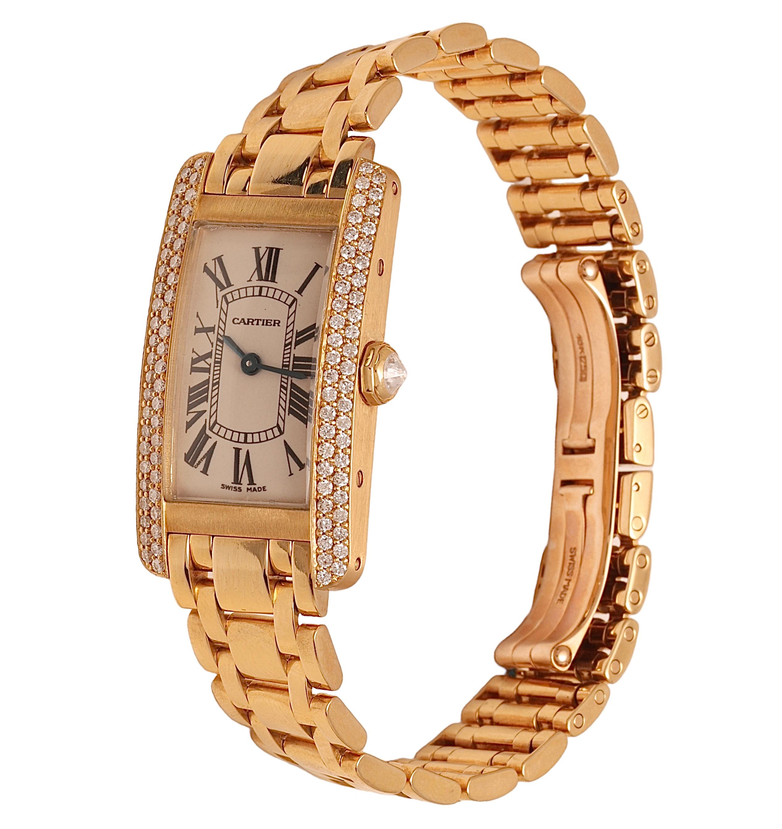 18 kt. Gelbgold Cartier Américaine 1710 Damen-Armbanduhr, mit Box und Papier 1