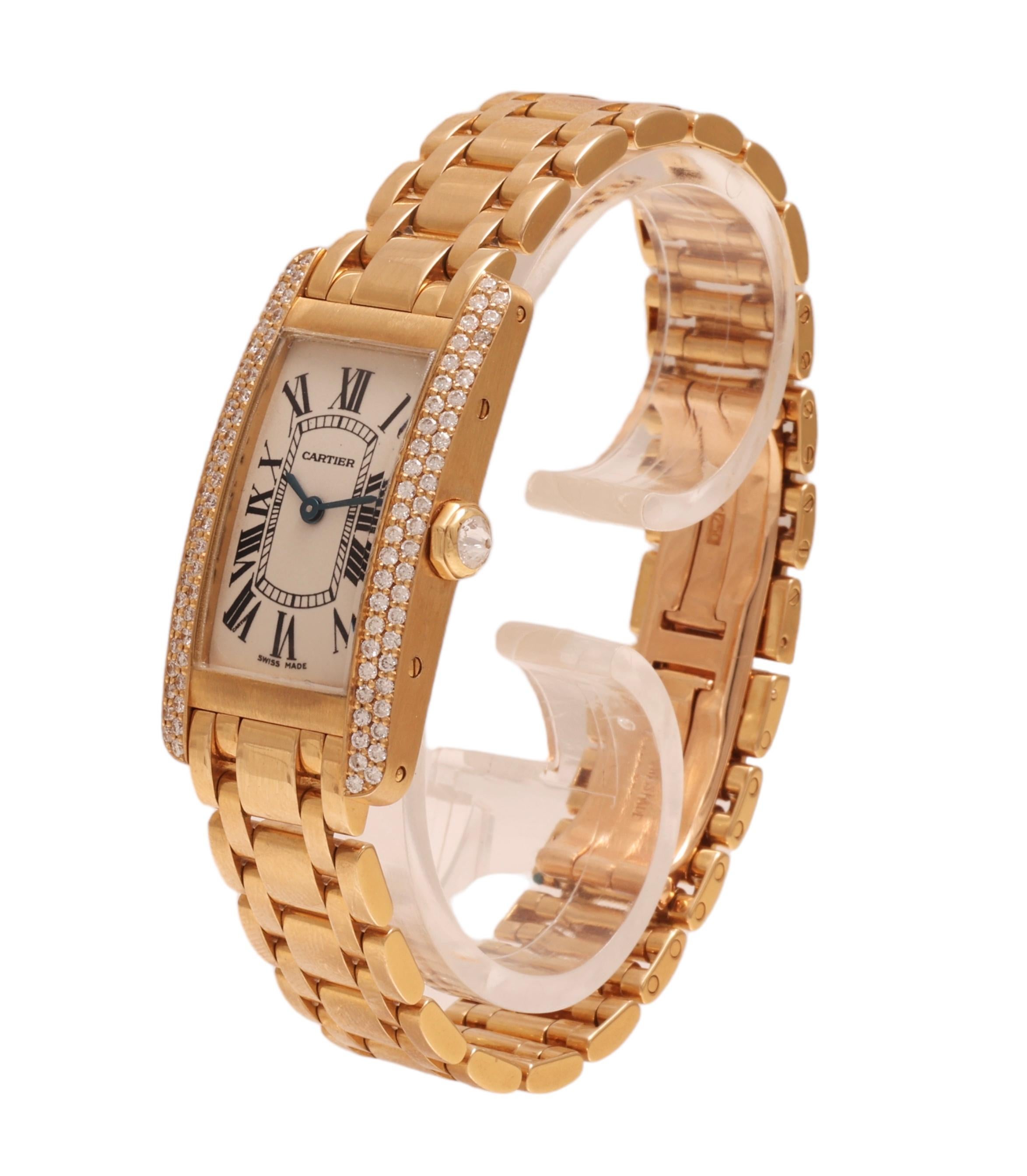 18 kt. Gelbgold Cartier Américaine 1710 Damen-Armbanduhr, mit Box und Papier 2