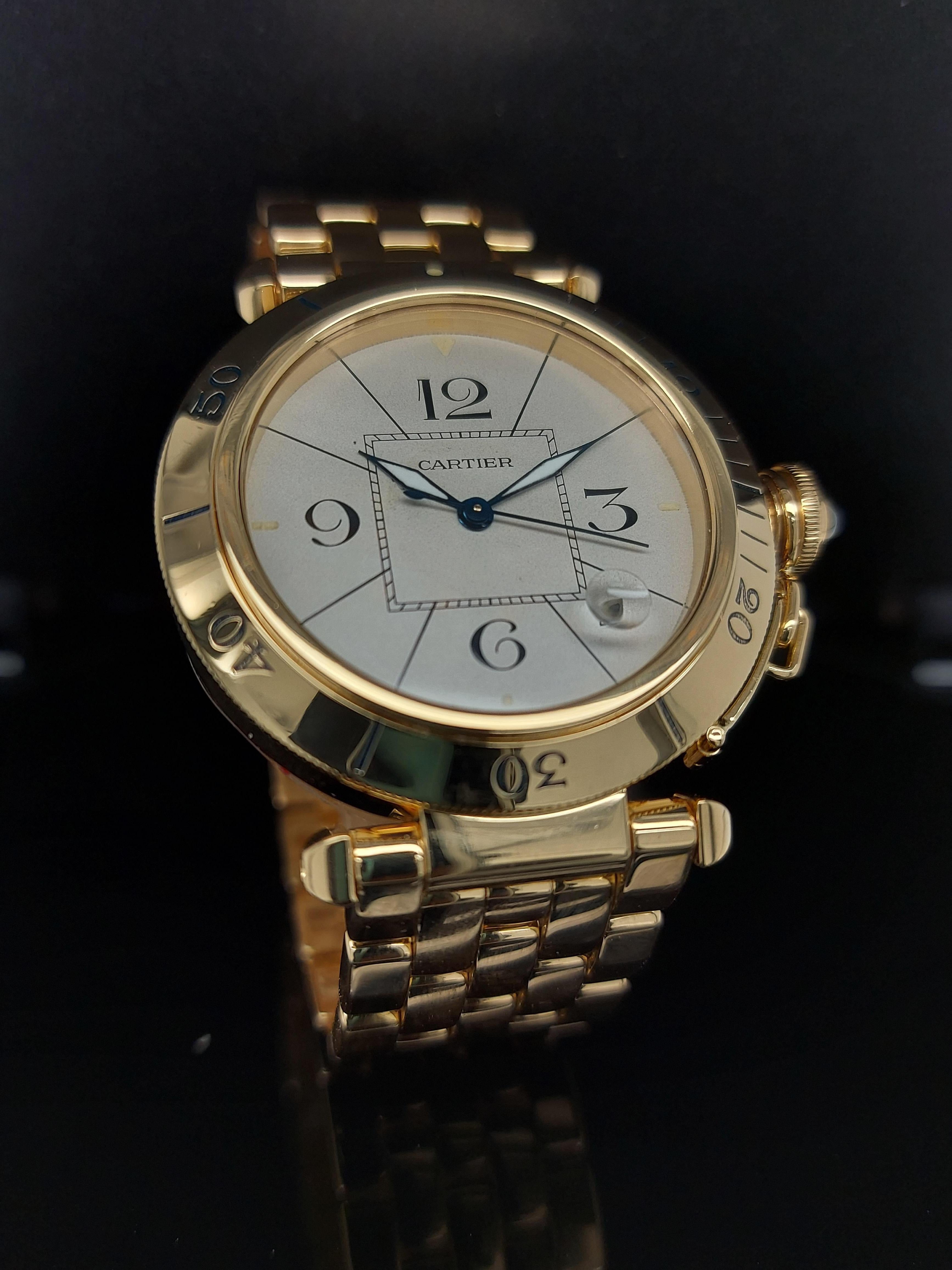 Modern 18 Karat Yellow Gold Cartier Pasha, Automatic, with Box and Papers