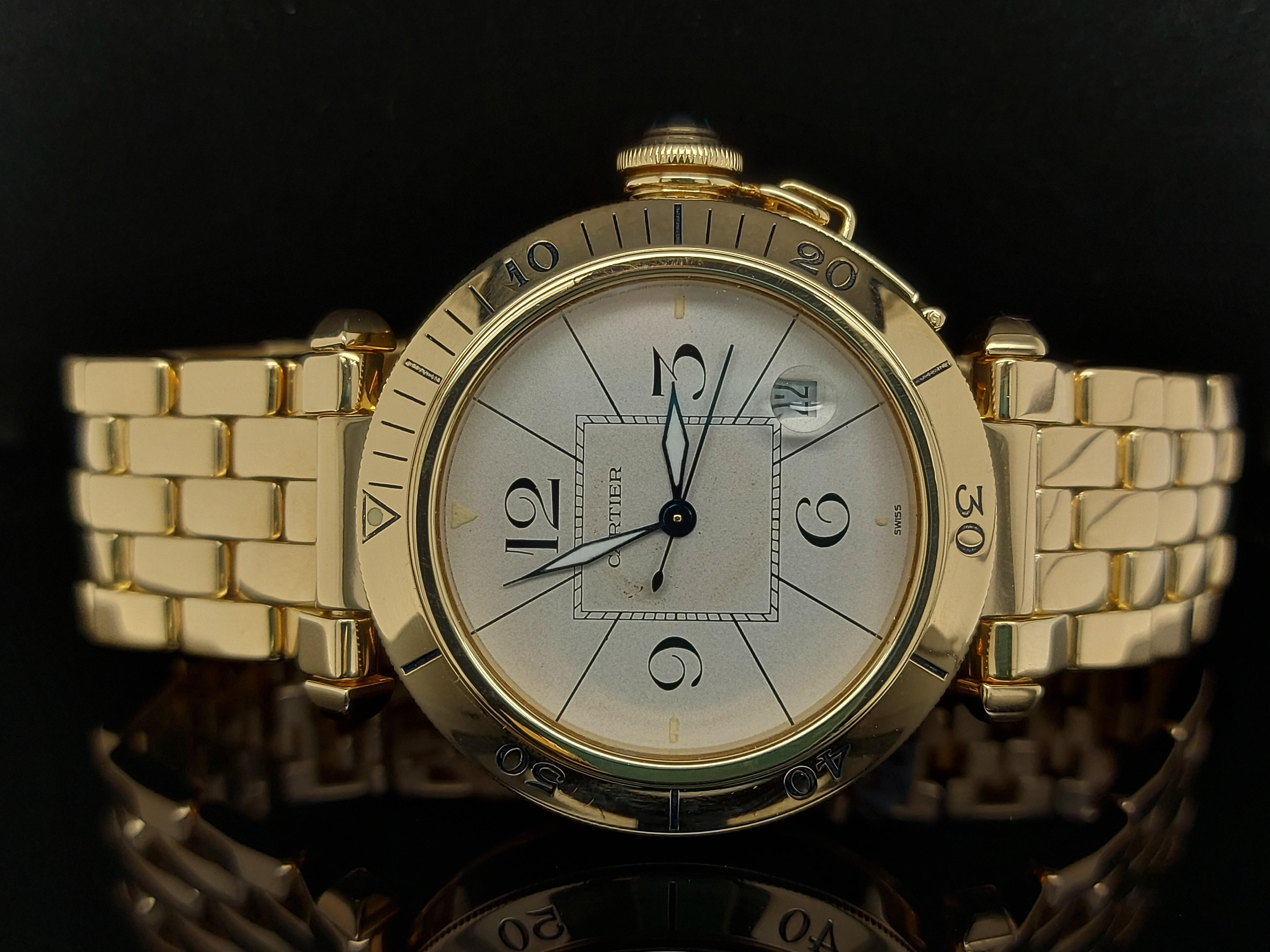Women's or Men's 18 Karat Yellow Gold Cartier Pasha, Automatic, with Box and Papers