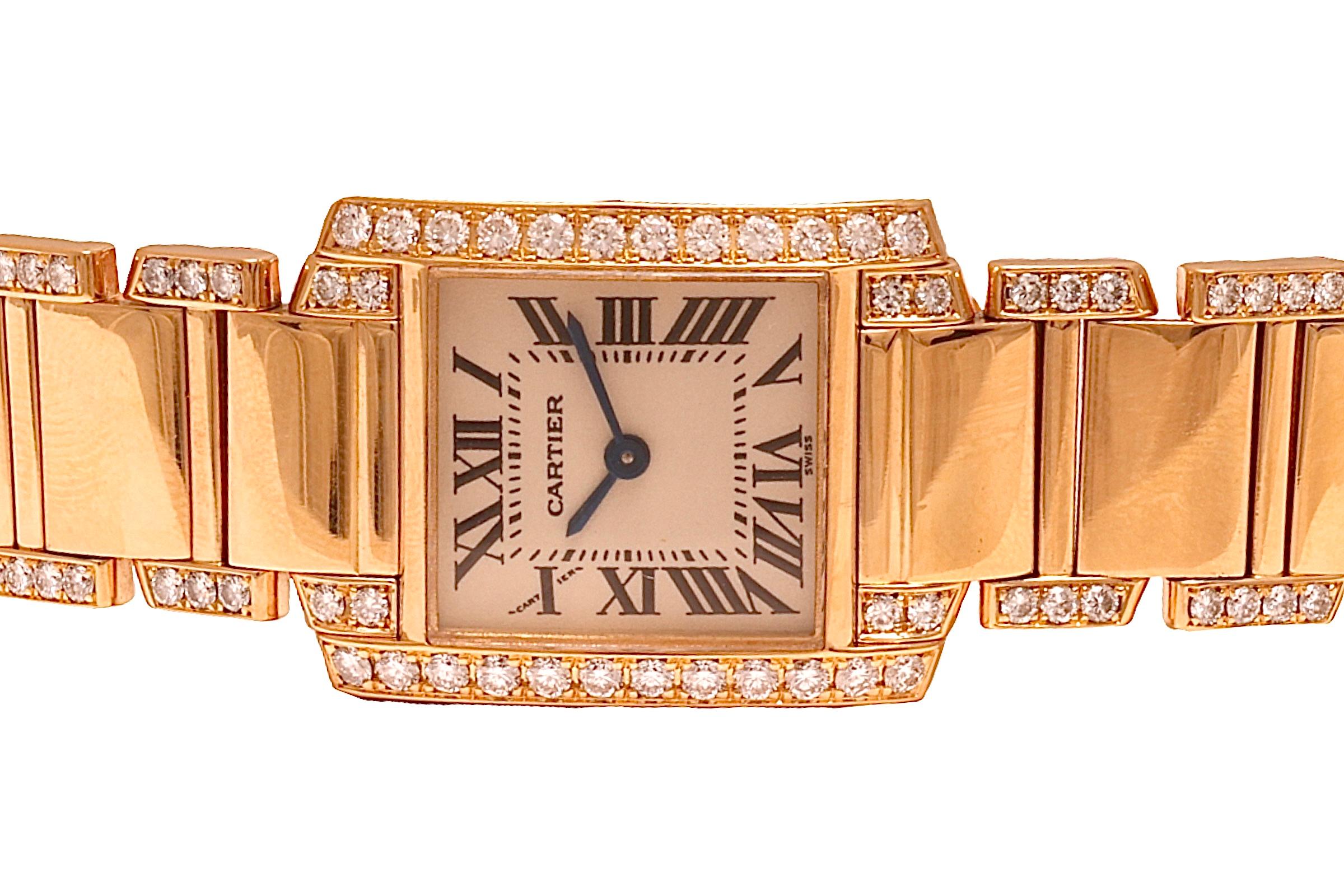 Brilliant Cut 18 kt. Yellow Gold Cartier tank Francaise 2385 With Box and Papers For Sale