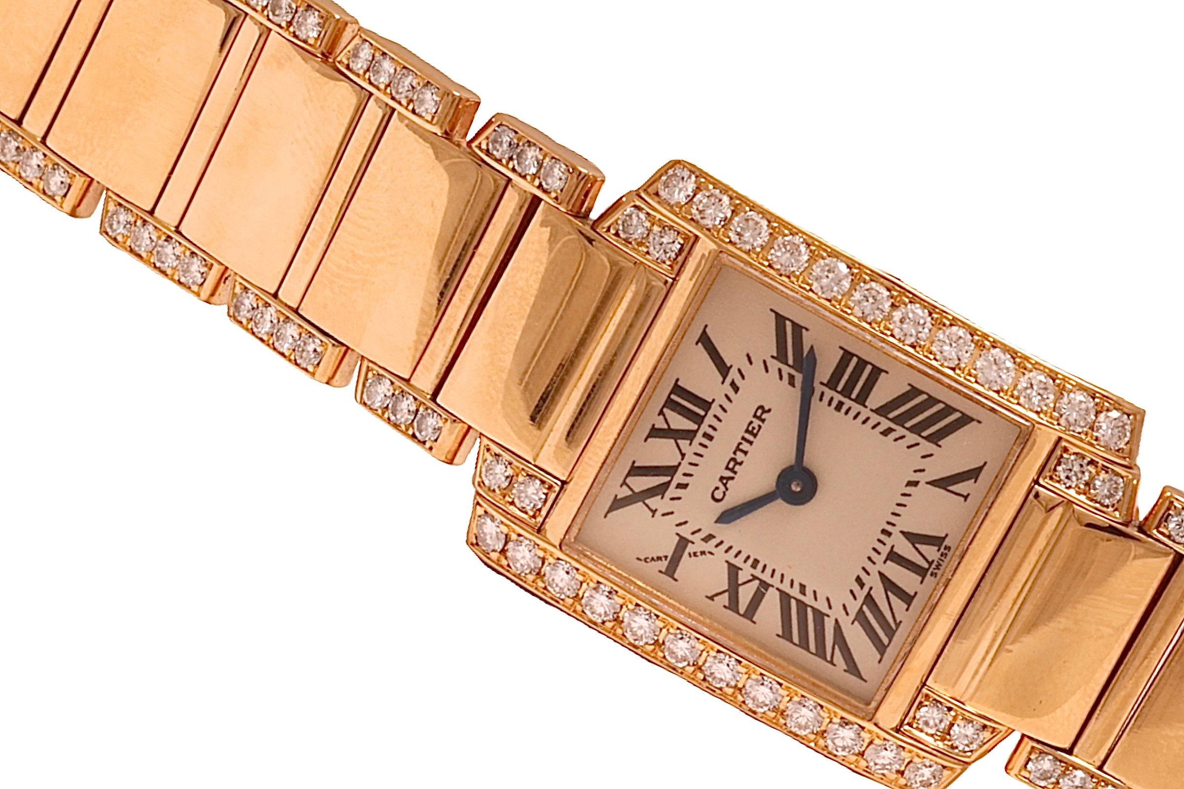Brilliant Cut 18 kt. Yellow Gold Cartier tank Francaise 2385 With Box and Papers For Sale
