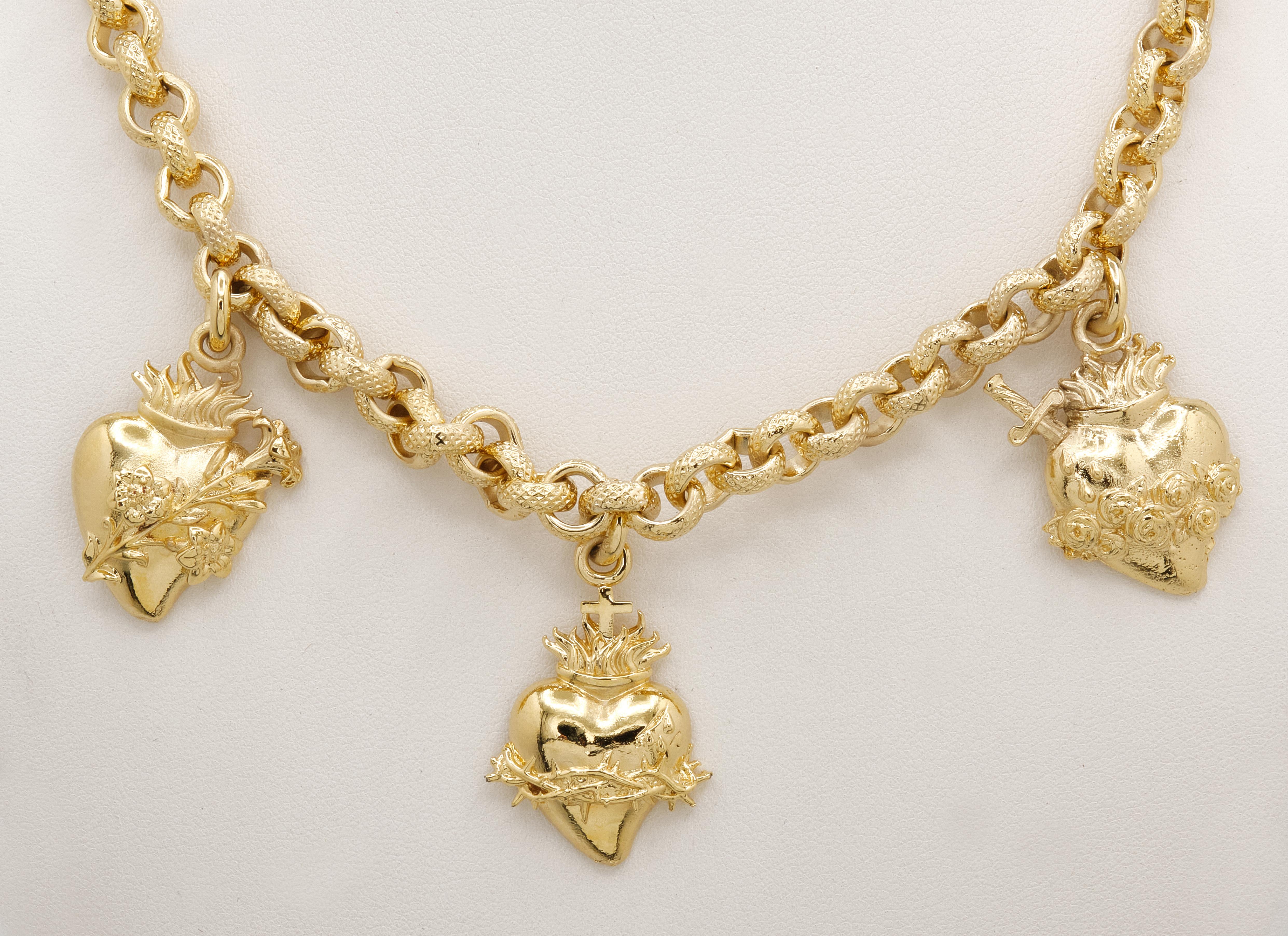 14 Karat Gelbgold Kette Halskette mit heiligen Herzen von Jesus, Joseph und Mary für Damen oder Herren im Angebot