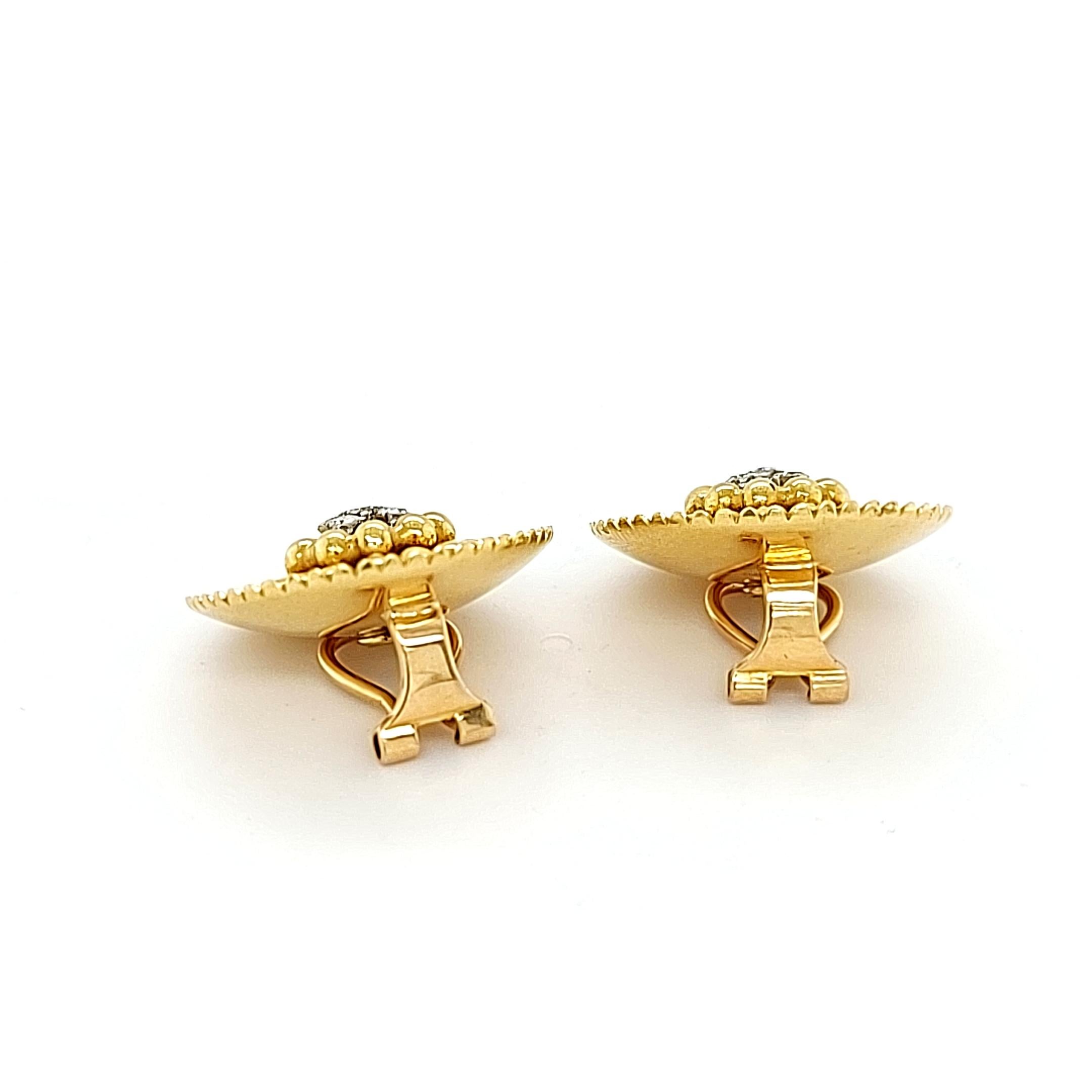 18 Karat Yellow Gold Clip-On Flower Shape Earrings 8/8 Cut Diamonds 0.26 Carat For Sale 11