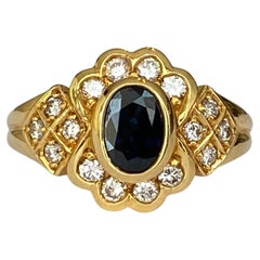 18 Kt. Gelbgold-Cocktailring aus Gelbgold mit 1,00 Karat Saphir und Diamanten